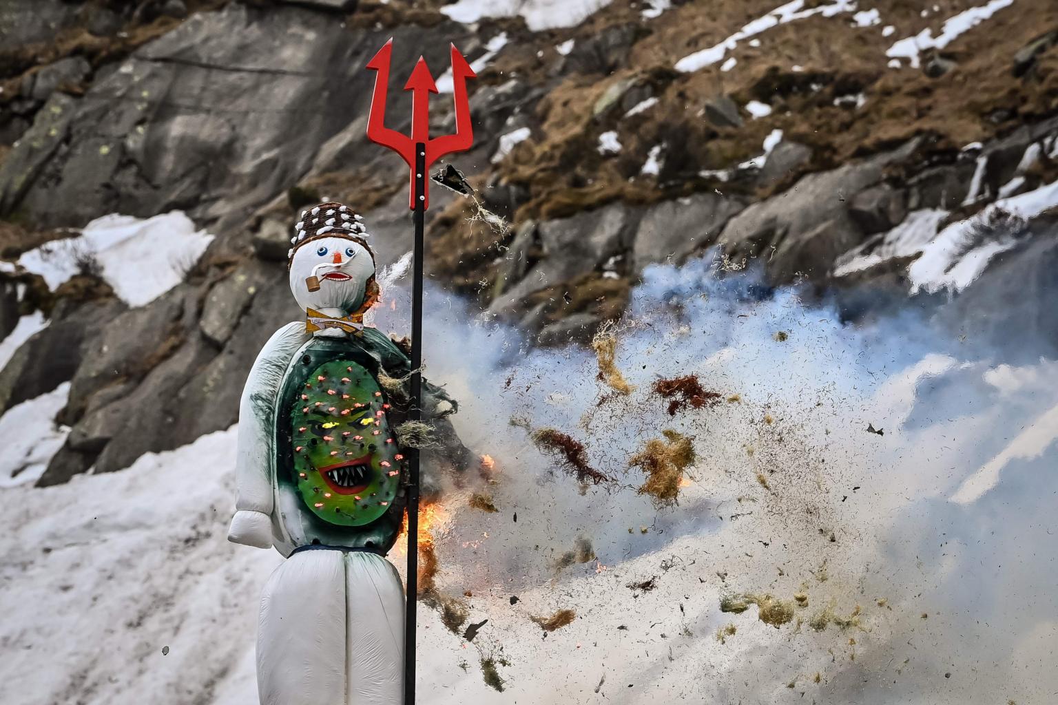 Swiss blow up huge snowman in mountains to welcome spring | The