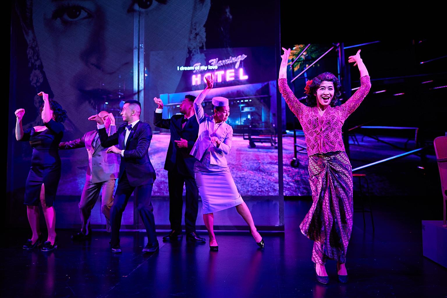 (From far left) Karen Tan, Lim Yu-Beng, Loo Zihan, Irfan Kasban, Ma Yanling and Munah Bagharib (foreground) in Lost Cinema 20/20 at the Esplanade Theatre Studio.