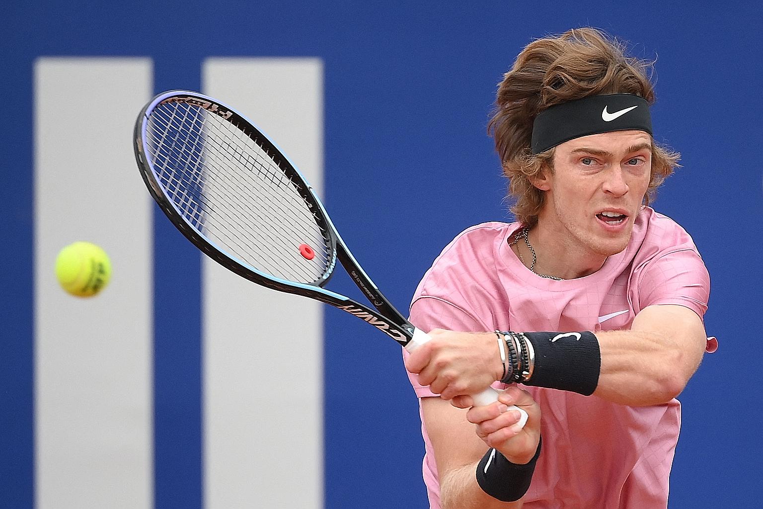 Andrey Rublev swatting aside Federico Gaio 6-4, 6-3, in the last 32 of the Barcelona Open yesterday, his sixth tournament in two months. PHOTO: AGENCE FRANCE-PRESSE