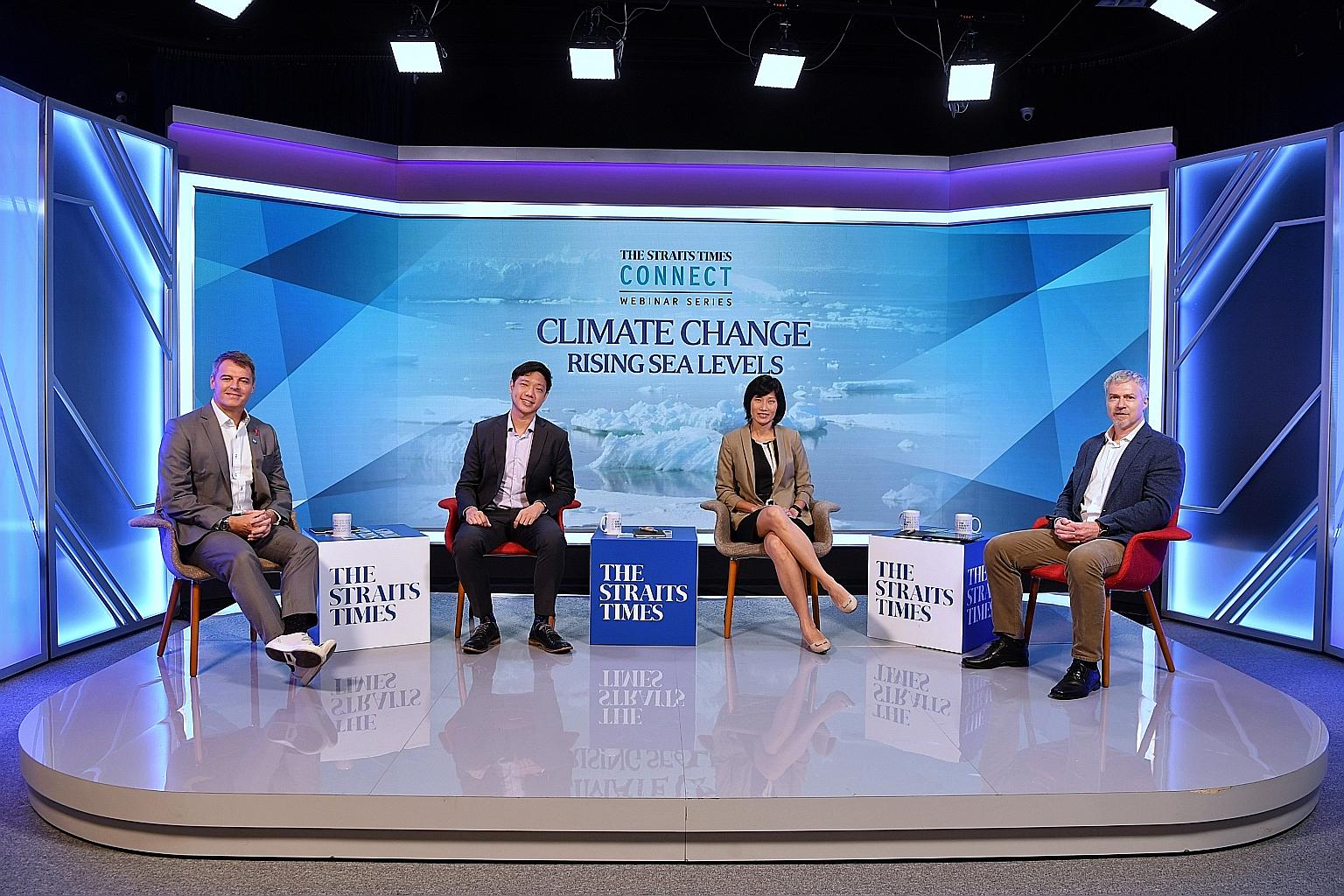 From left: Professor Benjamin Horton, Dr Zeng Yiwen, Ms Hazel Khoo and Mr David Fogarty at the webinar. ST PHOTO: CHONG JUN LIANG