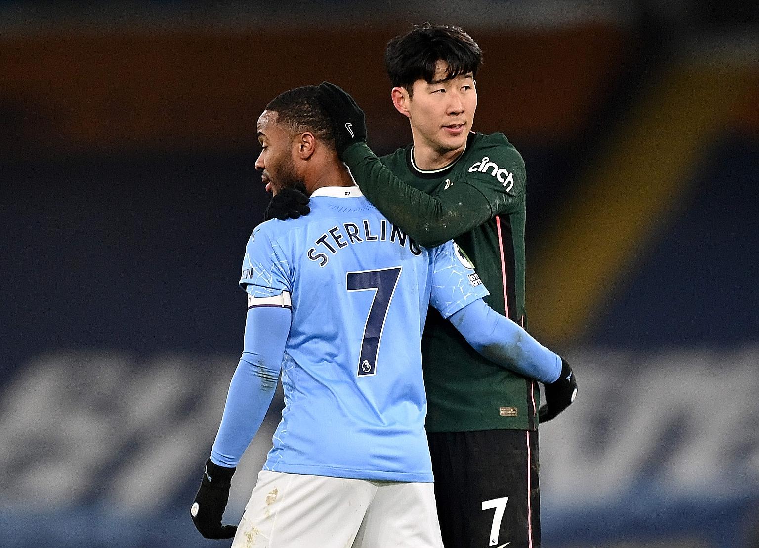 Tottenham may have to depend on Son Heung-min, seen here with Manchester City's Raheem Sterling, with Harry Kane in doubt.