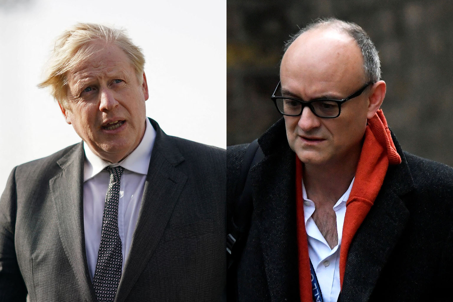 Three British newspapers, citing sources in Prime Minister Boris Johnson's (far left) office, reported on Friday that former top adviser Dominic Cummings (left) was behind the leak of text messages in which Mr Johnson promised to fix a tax issue for 