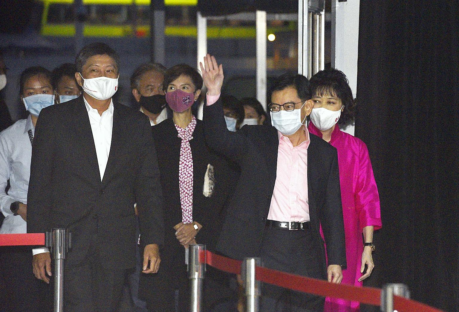 Deputy Prime Minister Heng Swee Keat at Downtown East for the May Day Awards ceremony, accompanied by (from foreground left) National Trades Union Congress secretary-general Ng Chee Meng, Manpower Minister Josephine Teo and NTUC president Mary Liew. 