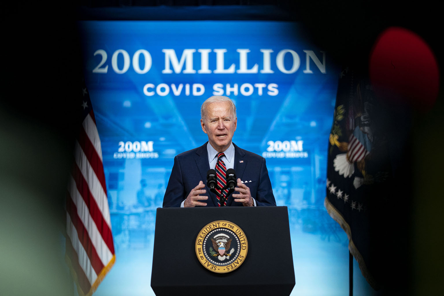 US President Joe Biden speaking about Covid-19 vaccinations in Washington last week. His approval rating has been buoyed in part by his acceleration of the vaccine roll-out.
