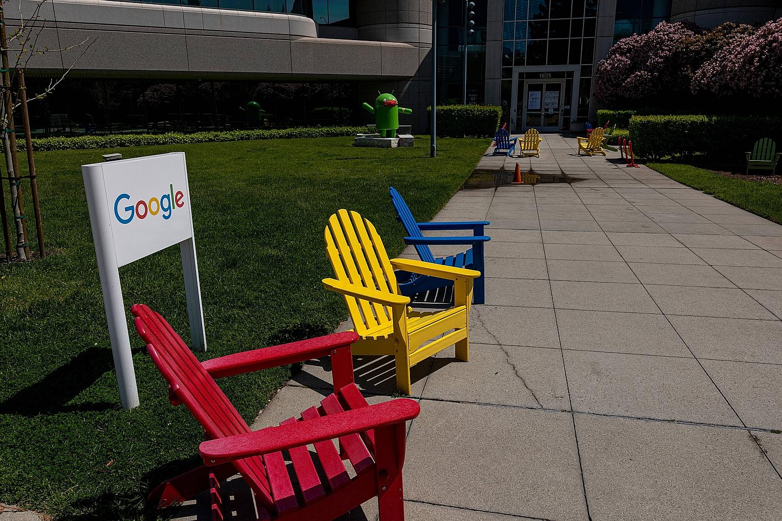 Empty chairs on the Google campus in Mountain View, California. The expenses prudence from Covid-19 has allowed the company to keep its marketing and administrative costs effectively flat for the first quarter, despite boosting revenue by 34 per cent