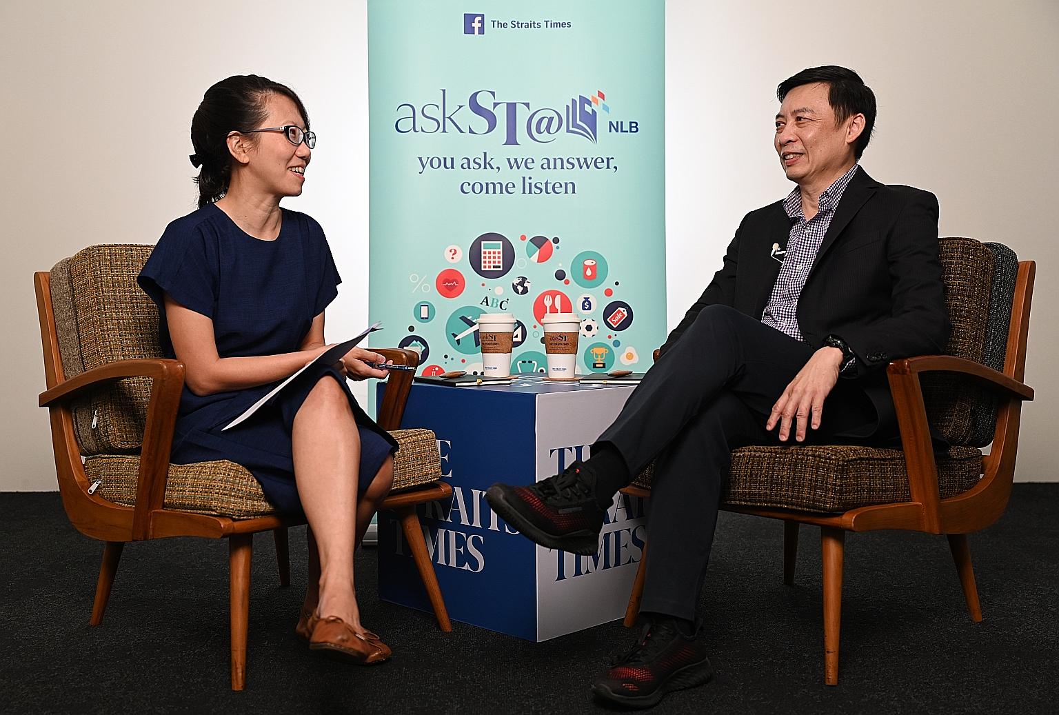 Straits Times tech editor Irene Tham and Grablink head Jeffrey Goh at the askST@NLB talk live-streamed yesterday. They discussed the topic: "Will cash go the way of the dodo in Singapore?" ST PHOTO: NG SOR LUAN