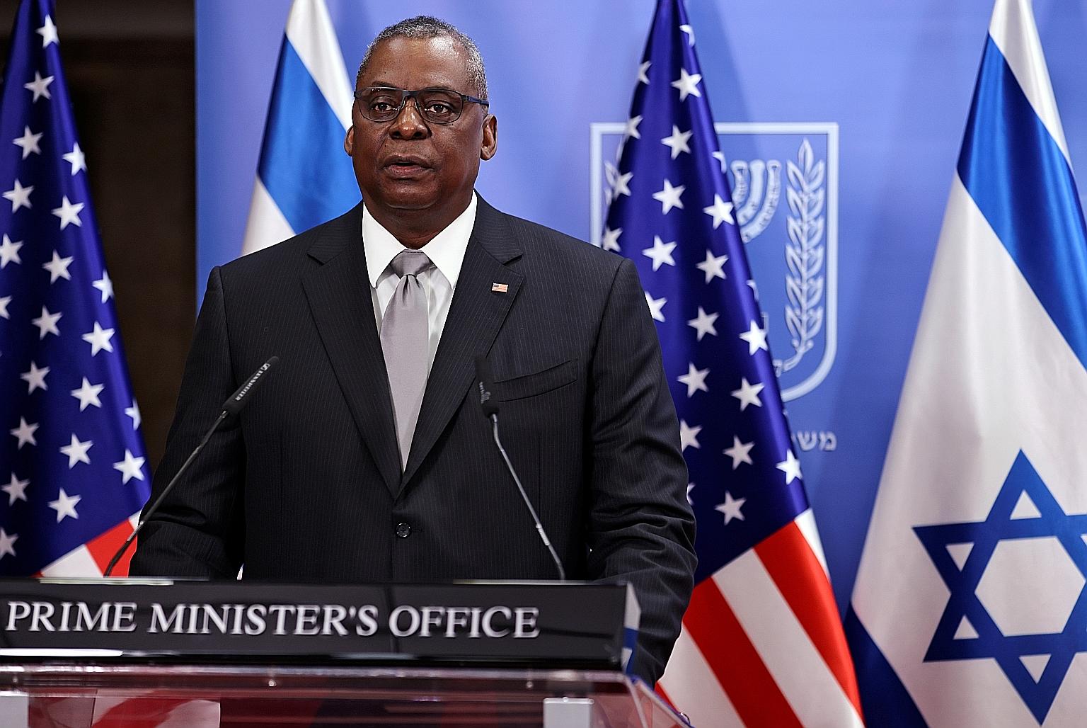 United States Defence Secretary Lloyd Austin, seen here speaking after a meeting with Israeli Prime Minister Benjamin Netanyahu in Jerusalem last month, tweeted that the upcoming Shangri-La Dialogue will be a "great" opportunity to discuss security c