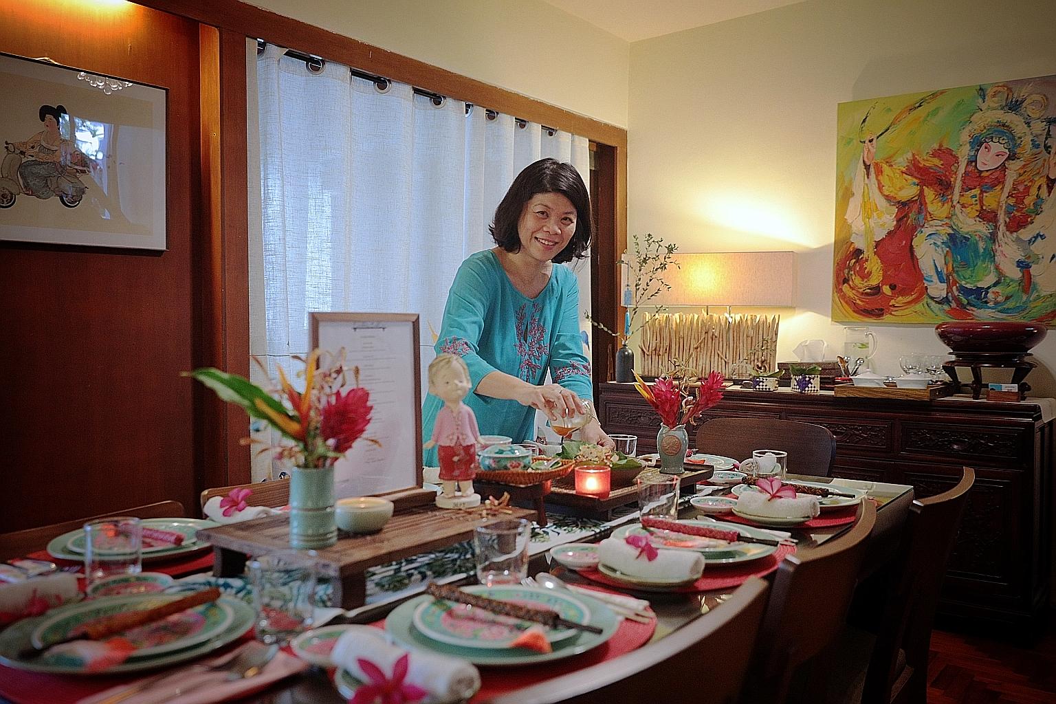 Ms Linda Ng (above) started her private dining business in September, serving Peranakan dishes such as her peow soup (left).
