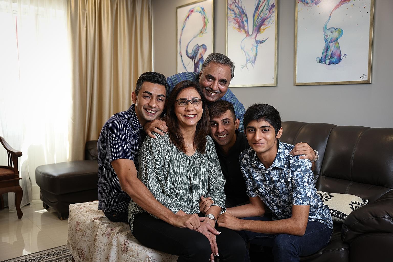 Ms Ranjit Kaur and Mr Ranjit Singh with their sons, (from far left) Arwinder Singh, 32, Delwinder Singh, 29, and Kelvinder Singh, 16.
