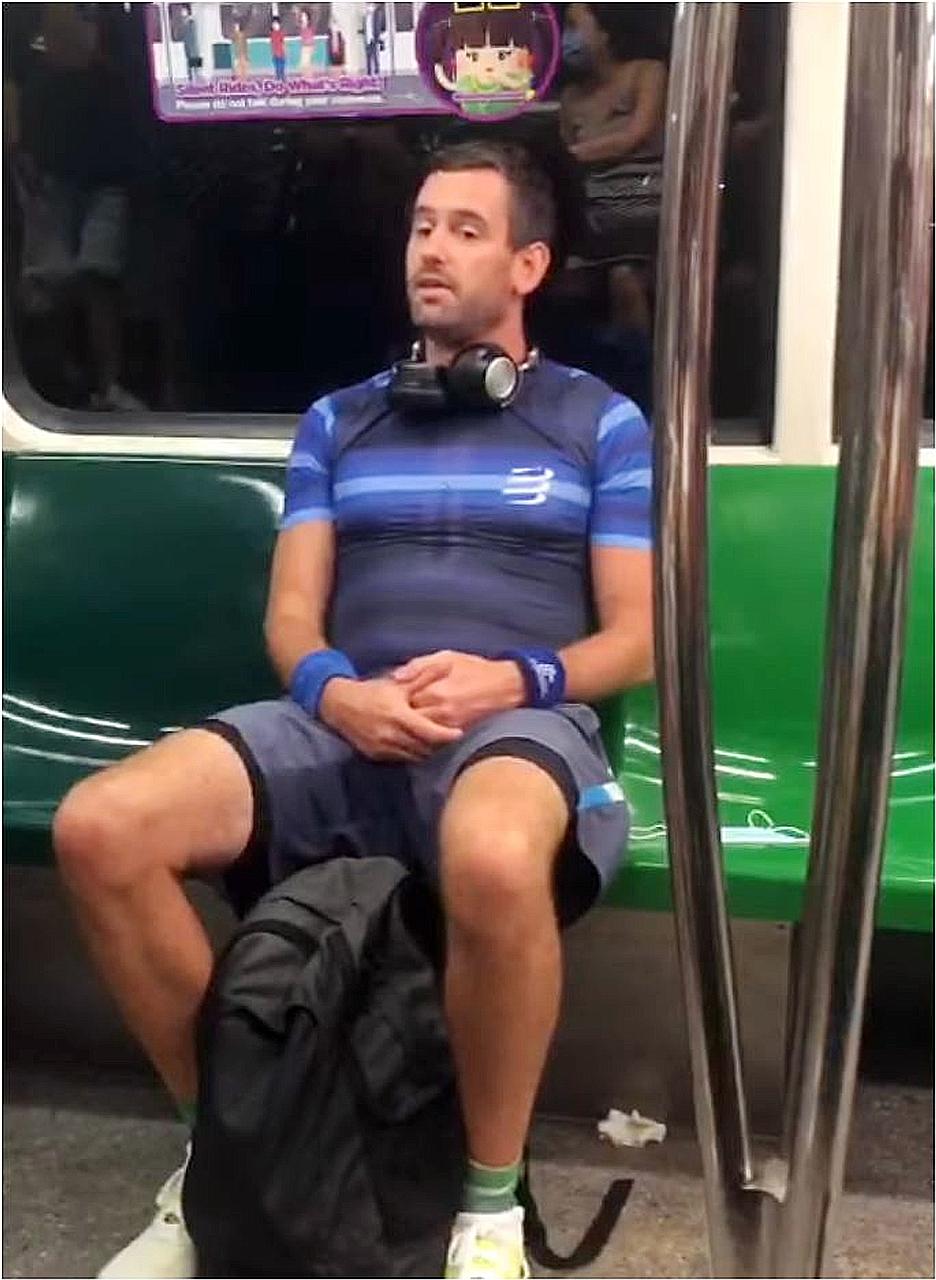 In a video circulating on social media, the man is shown telling commuters that he hates seeing people wearing masks. PHOTO: KEEFE CHAN/FACEBOOK