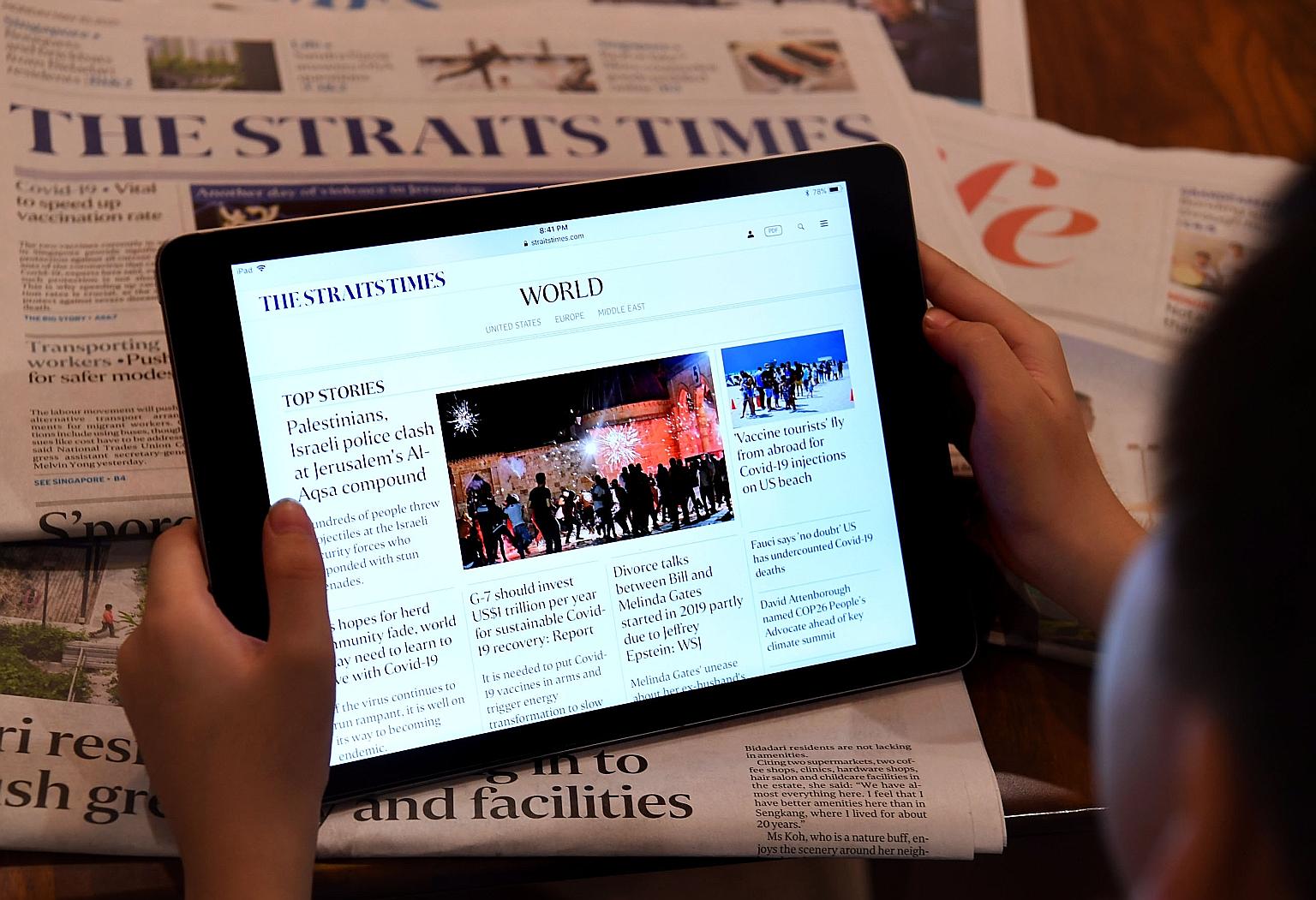 As at last August, the daily average circulation of The Straits Times on print and digital platforms was 458,200, up from 386,100 a year ago. Digital circulation for ST, which was close to 300,000, exceeded that of print, amid significant investments