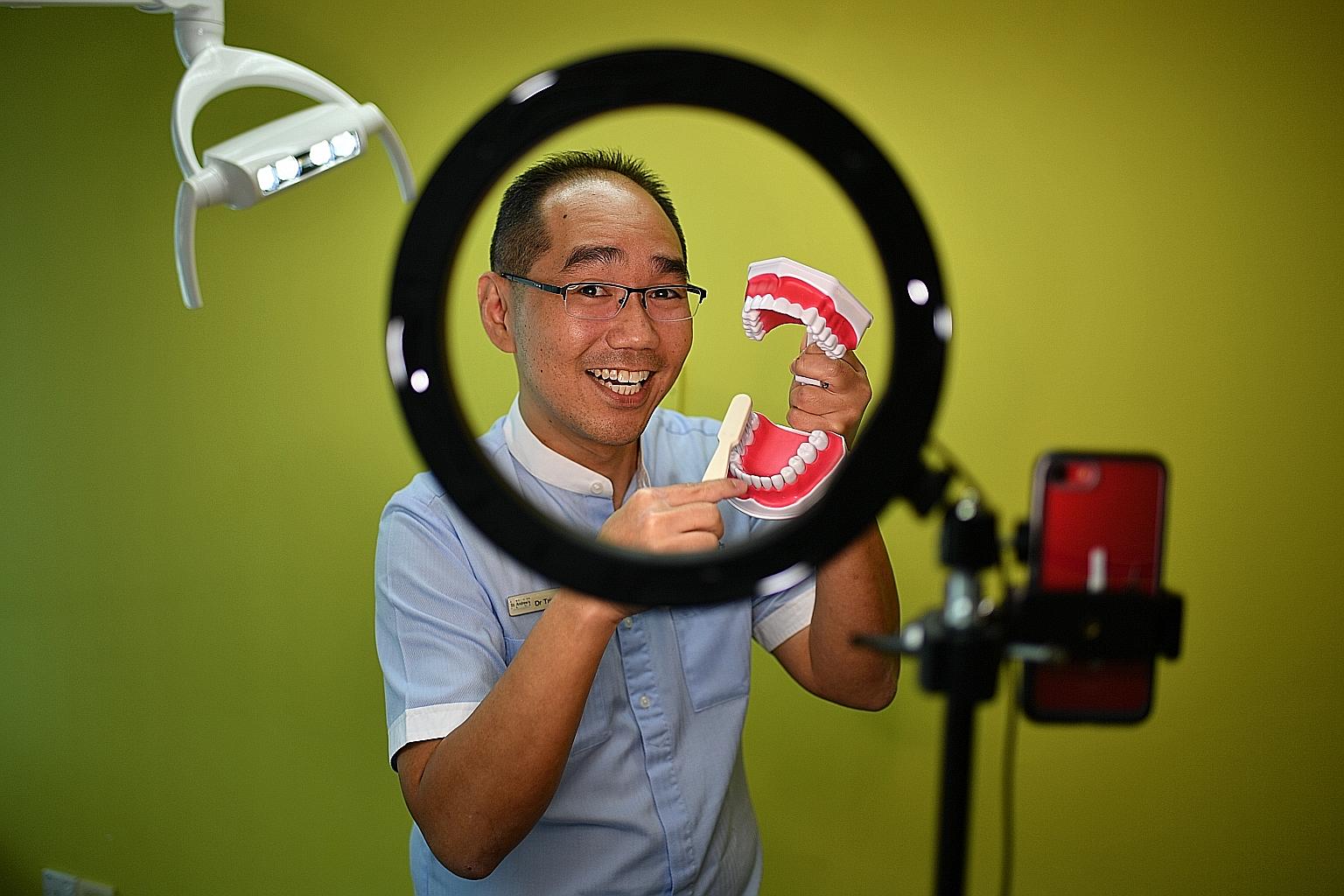 Dr Tristan Peh (left) gives general dental care tips on his TikTok account which boasts 400,000 followers.
