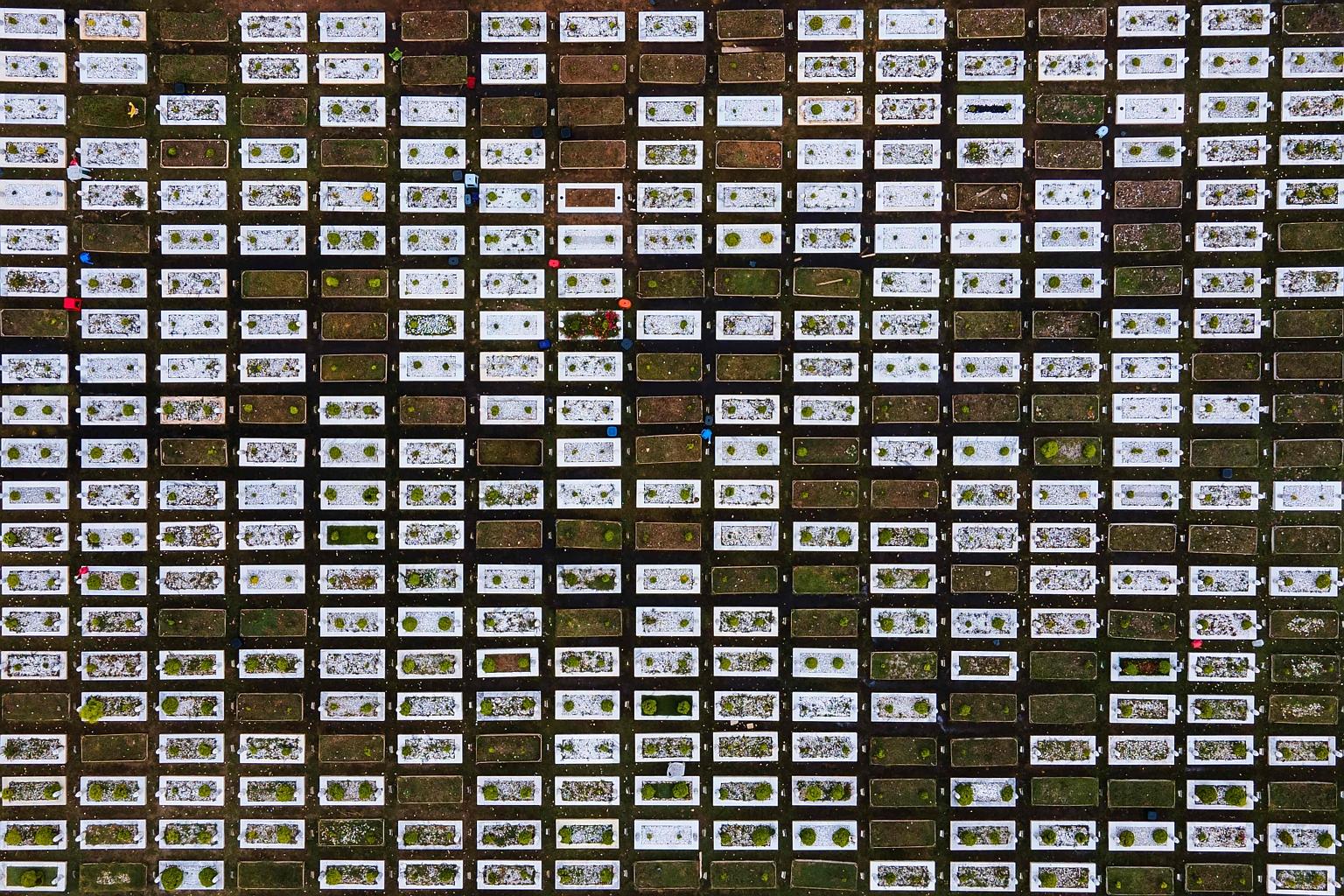 An aerial view of a Muslim cemetery in Kuala Lumpur without visitors yesterday, amid measures to curb the coronavirus. PHOTO: AGENCE FRANCE-PRESSE