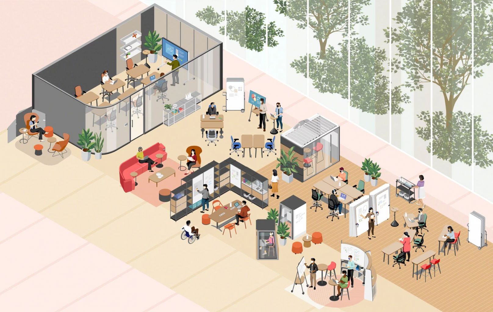 steelcase, collaboration spaces, hybrid working, office space