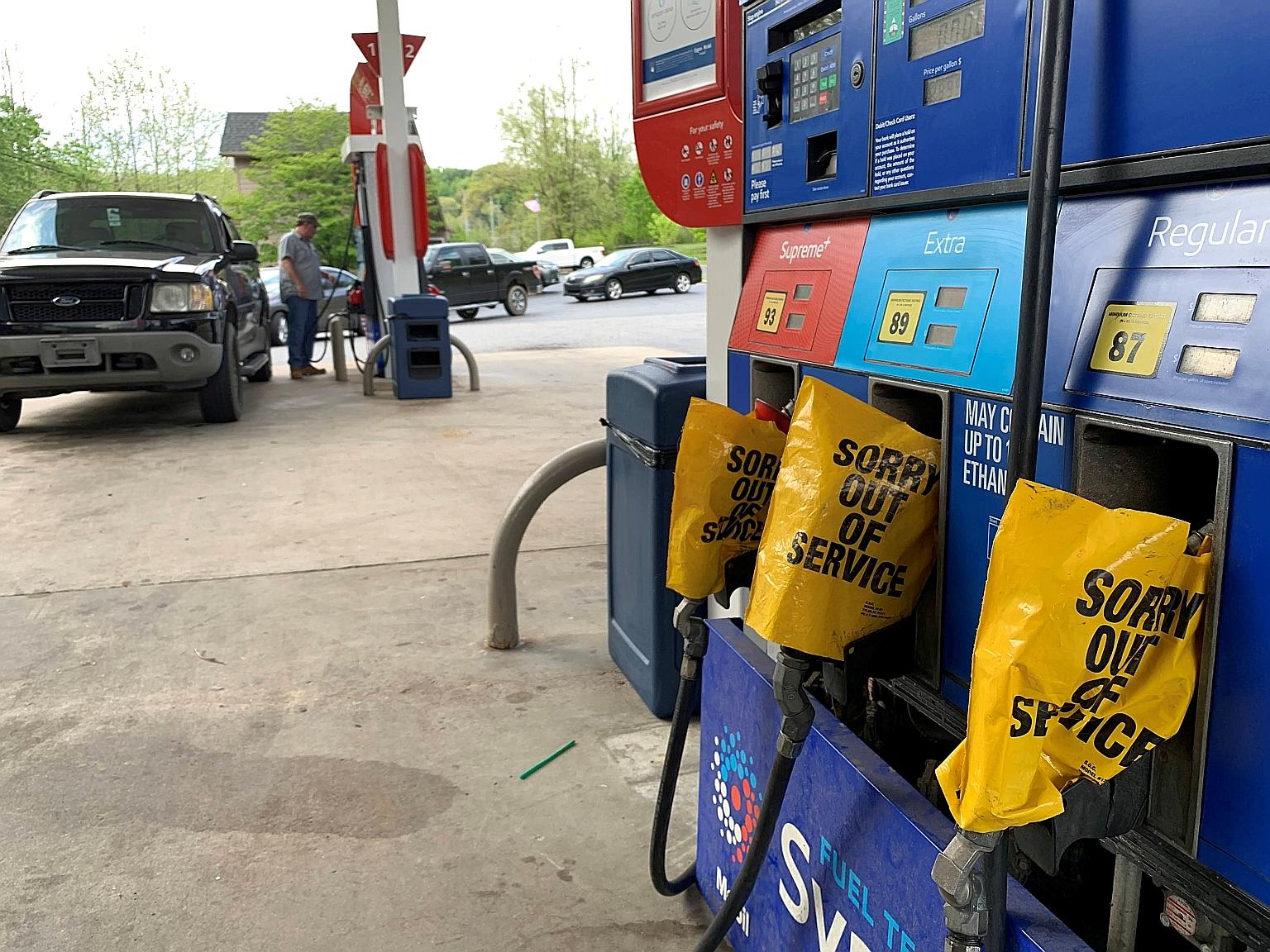Petrol stations in the US East Coast, including this one in North Carolina, have either run out of or are running low on supplies after the country's biggest fuel pipeline was shut down following a cyber attack. PHOTO: REUTERS