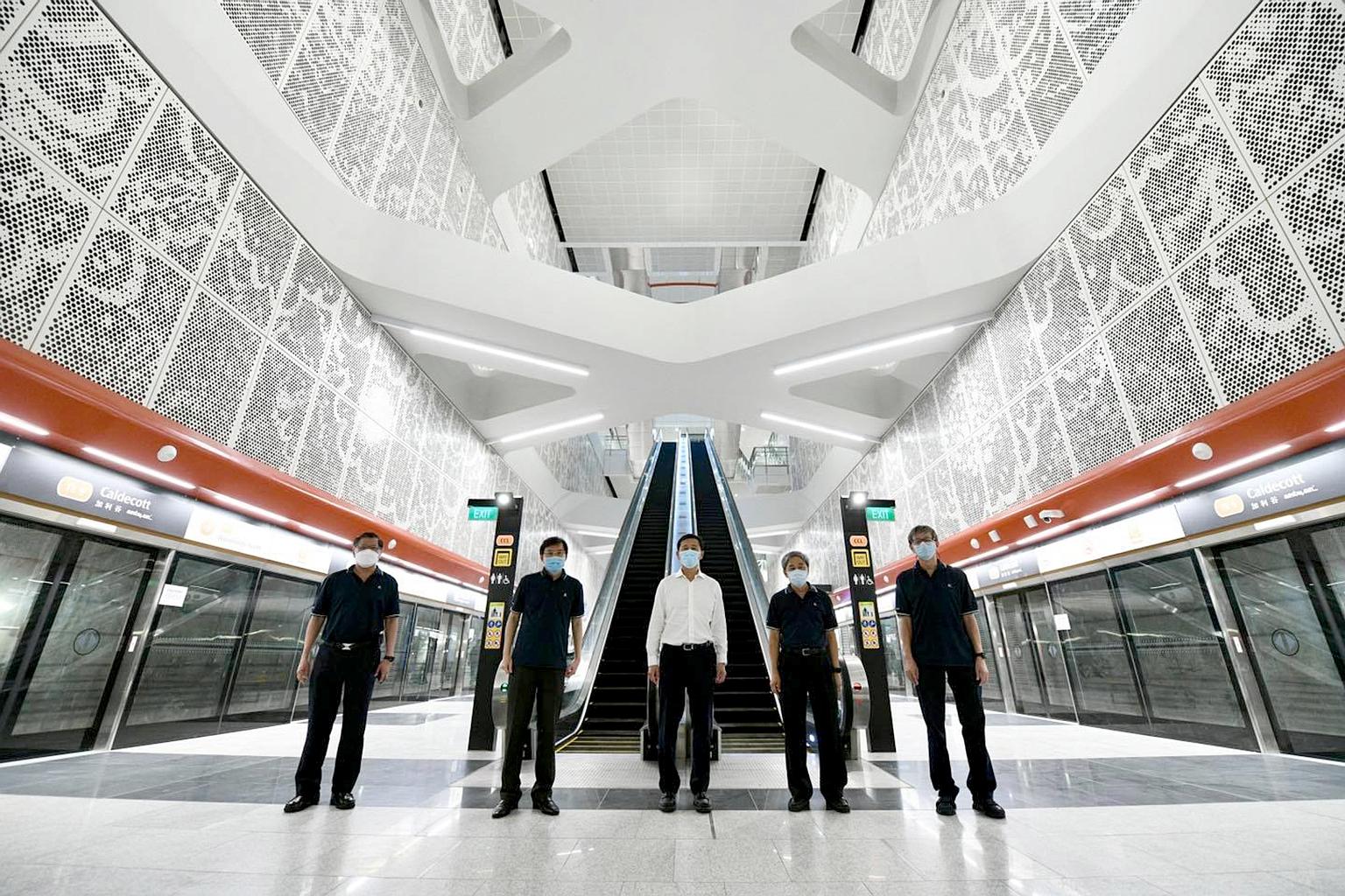 Outgoing Transport Minister Ong Ye Kung gave a sneak peek in a Facebook post of the six TEL stage two stations that are due to open in the third quarter of this year, one of them being the Caldecott station with its unique X architectural feature.