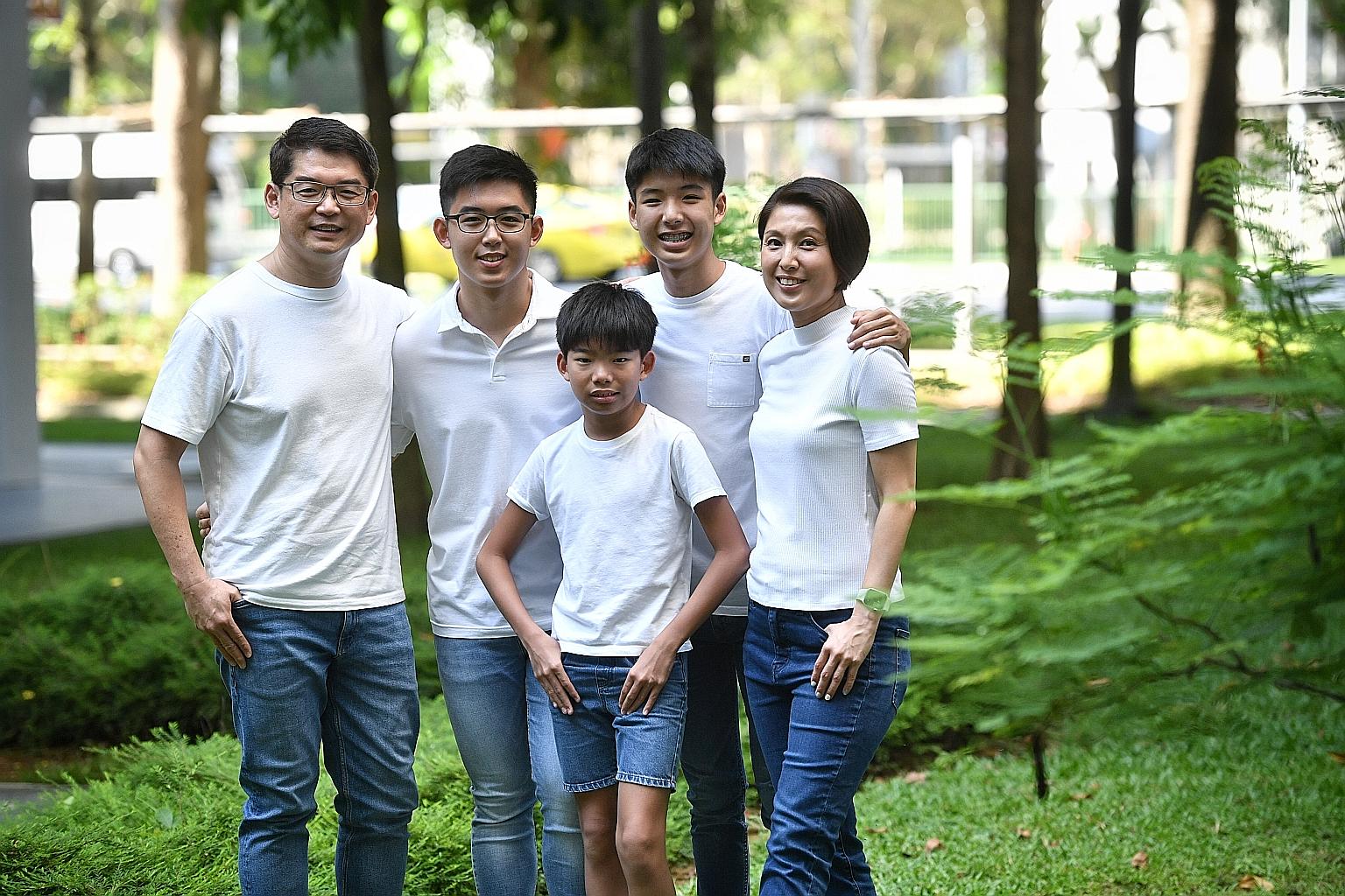 Actress Lina Ng with (from left) her husband Mike Lam - a former national bowler - and their sons Jeriel, Samuel and Joel.