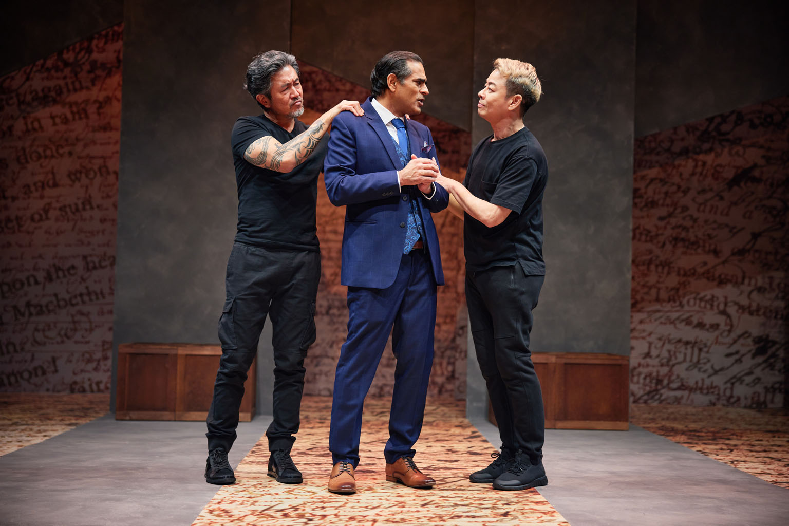 (From far left) Pangdemonium's Adrian Pang, Singapore Repertory Theatre's Gaurav Kripalani and Wild Rice's Ivan Heng in The Commission.