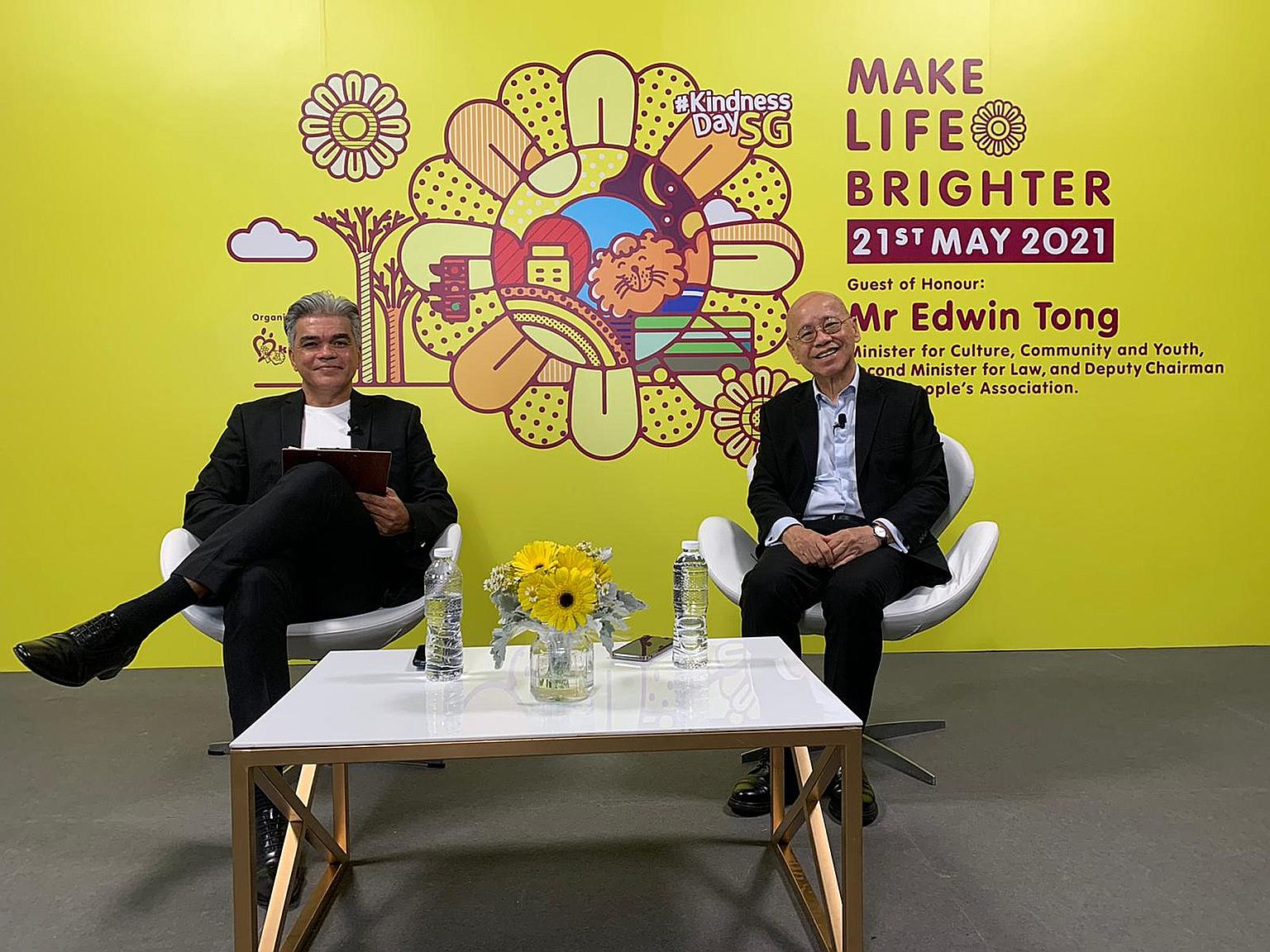 Singapore Kindness Movement general secretary William Wan (right) with presenter Alfred George at yesterday's induction ceremony, which recognised self-initiated volunteer projects that promote kindness and individuals who embody the spirit of kindne