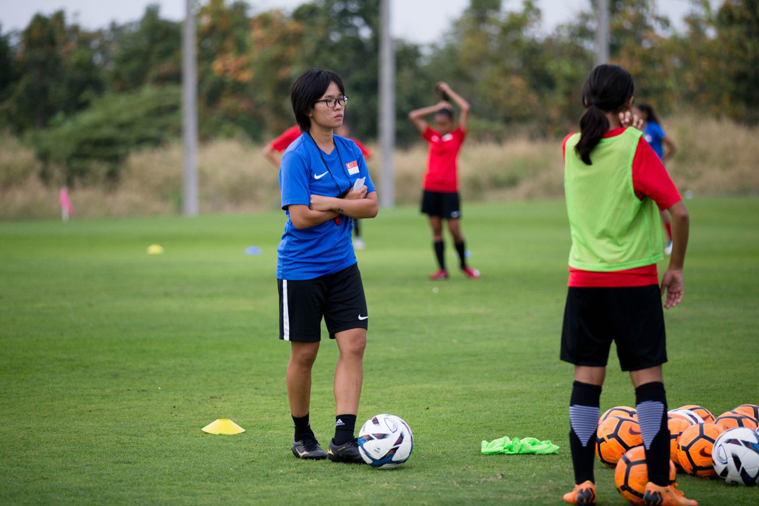 Angeline Chua coaching the Singapore team during the Uefa U-15 development girls' tournament in Buriram, Thailand in 2018.