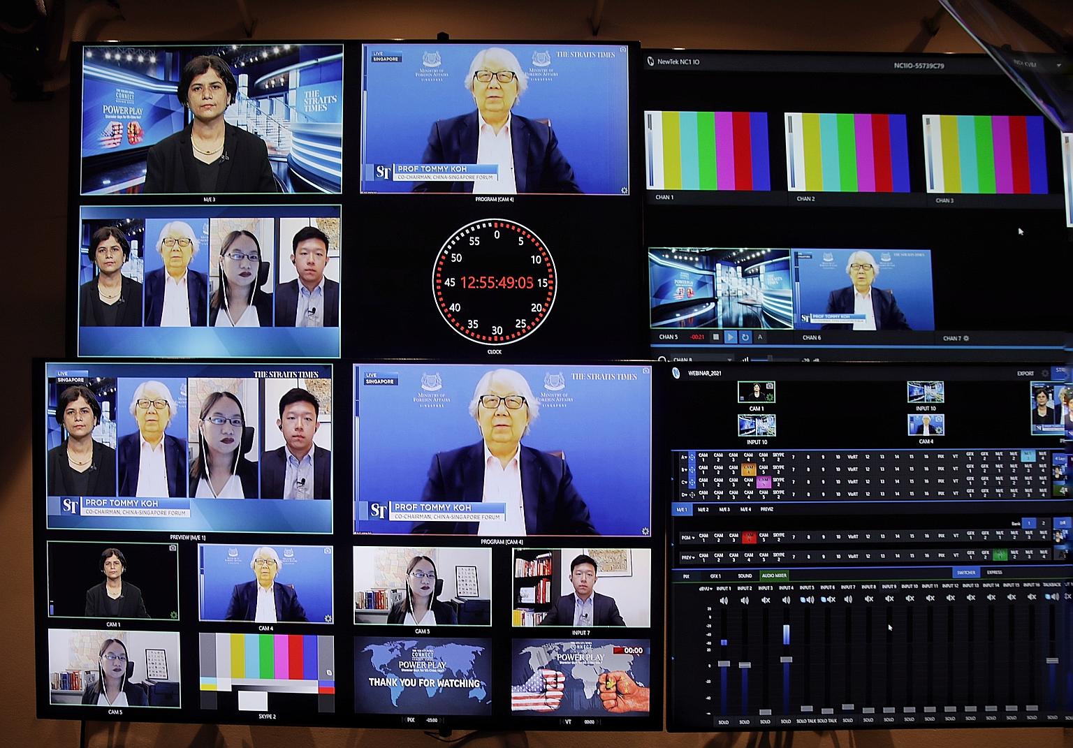 A screenshot of moderator Bhagyashree Garekar (top left), Professor Tommy Koh, US correspondent Charissa Yong and China correspondent Danson Cheong at yesterday's webinar.