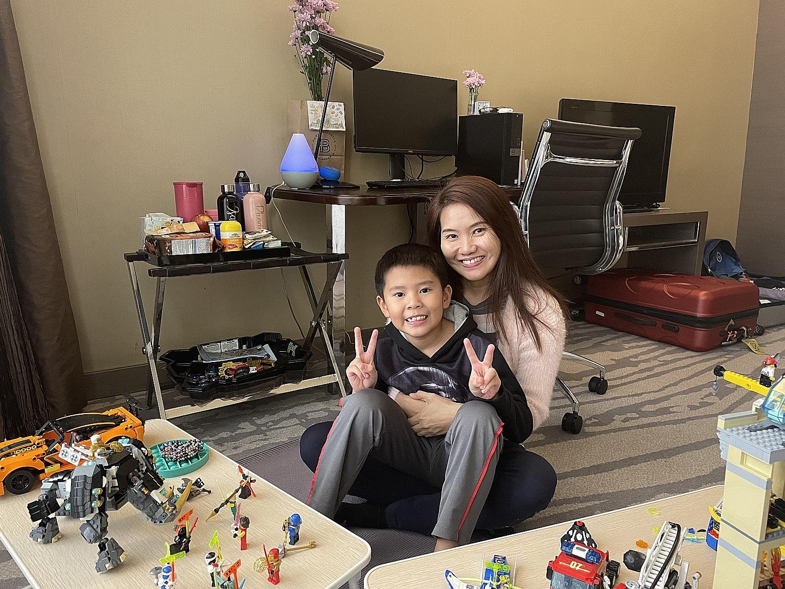 Isaac spent his free time building Lego and enjoying screen time on the iPad and laptop. The writer with her son Isaac on a quarantine order in Grand Park Orchard hotel.