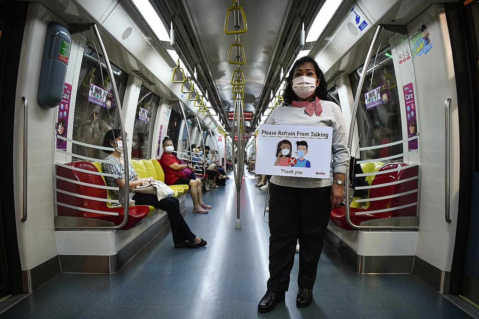 Public trains and buses are well ventilated, a study last year by the Agency for Science, Technology and Research found. However, to minimise exposure to the coronavirus, commuters must wear good-efficiency masks and not talk on public transport, the