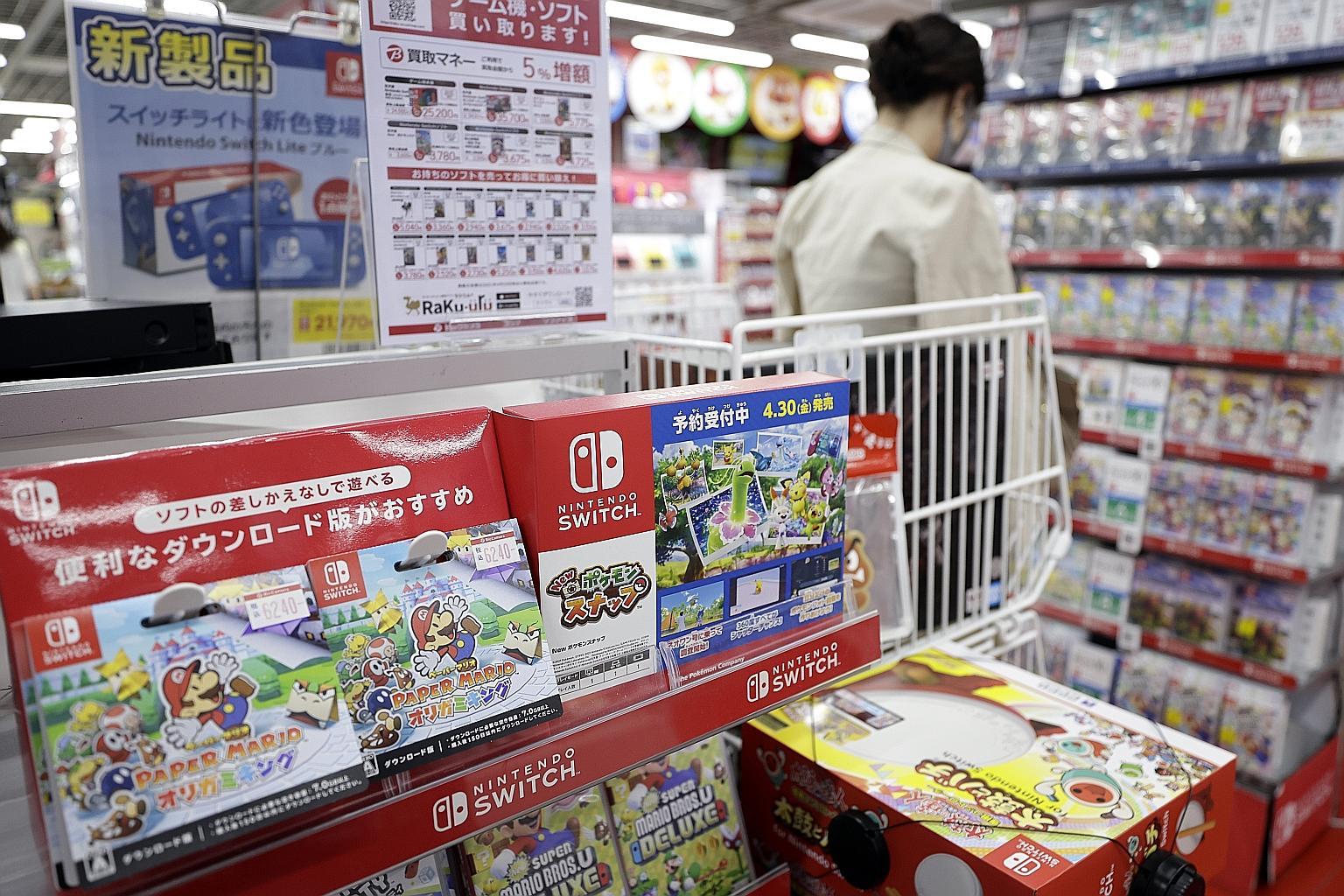 Video games for Nintendo Switch game consoles in a Bic Camera electronics store in Tokyo, Japan.