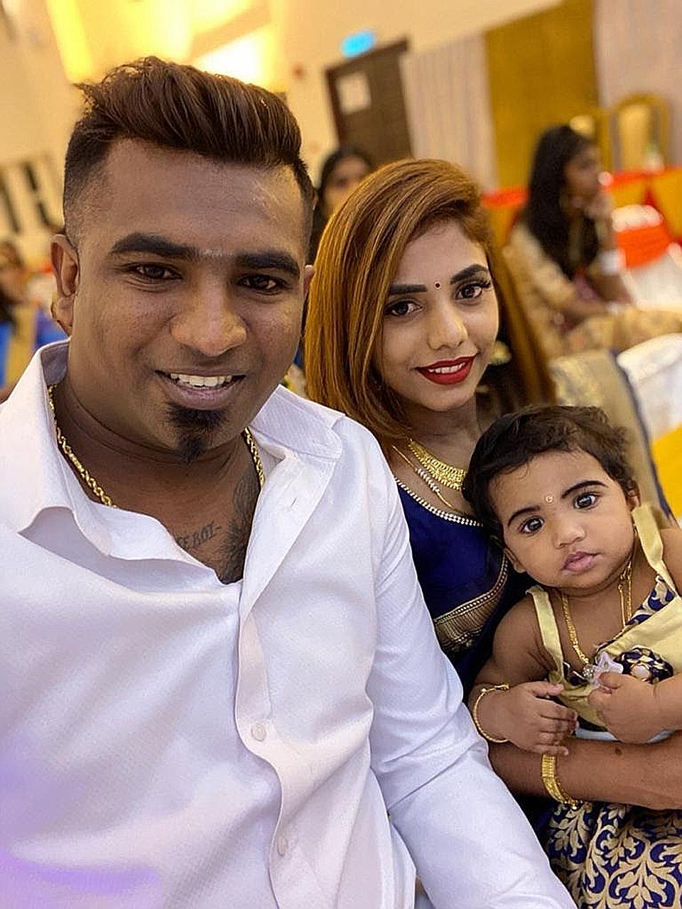 Mr Haridharan Nagendhran with his wife and daughter at a relative's wedding in Malaysia last August. His wife is pregnant with their second child and is due to give birth in September.