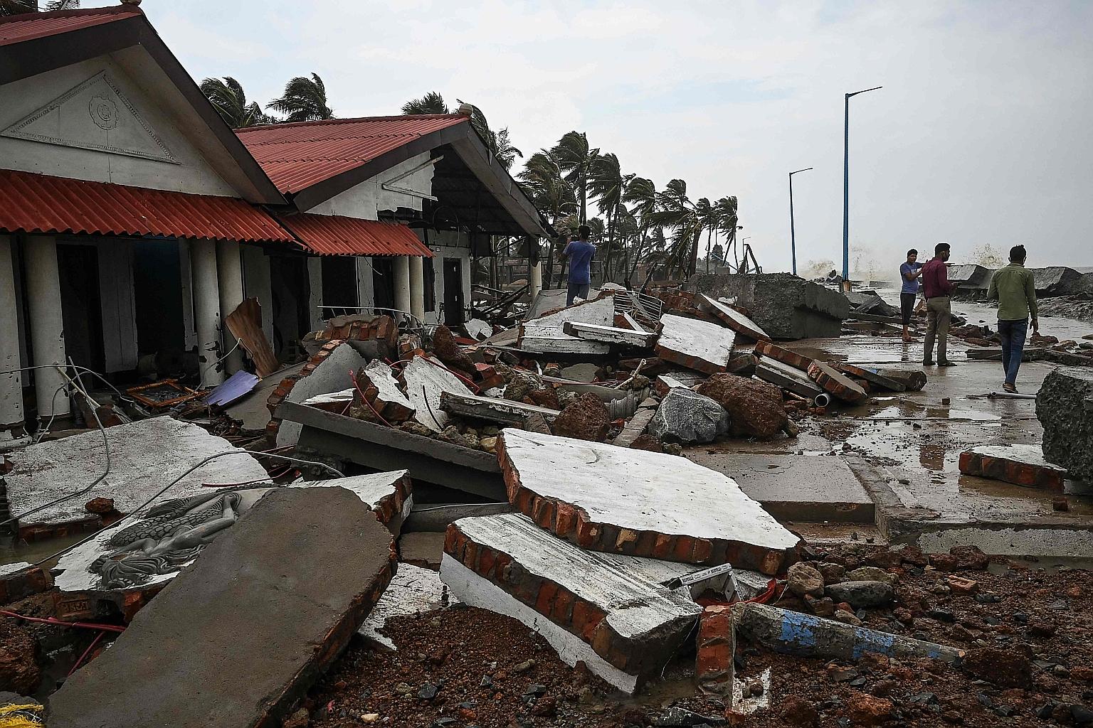 A damaged shoreline at a beach in Shankarpur yesterday, after Cyclone Yaas hit India's eastern coast in the Bay of Bengal. The cyclone has killed at least nine people, including four children, officials said.