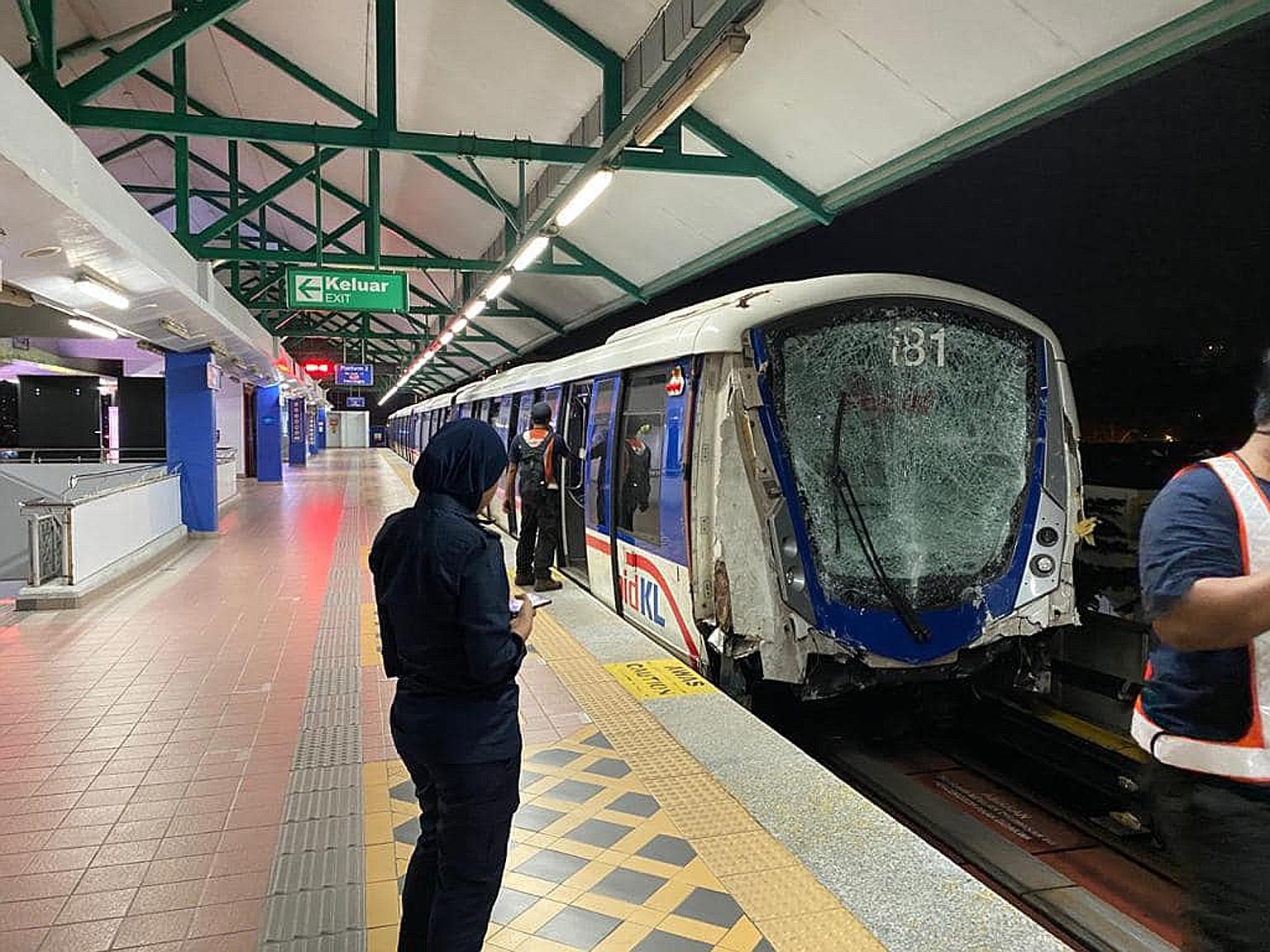 One of the LRT trains involved in the collision on Monday.