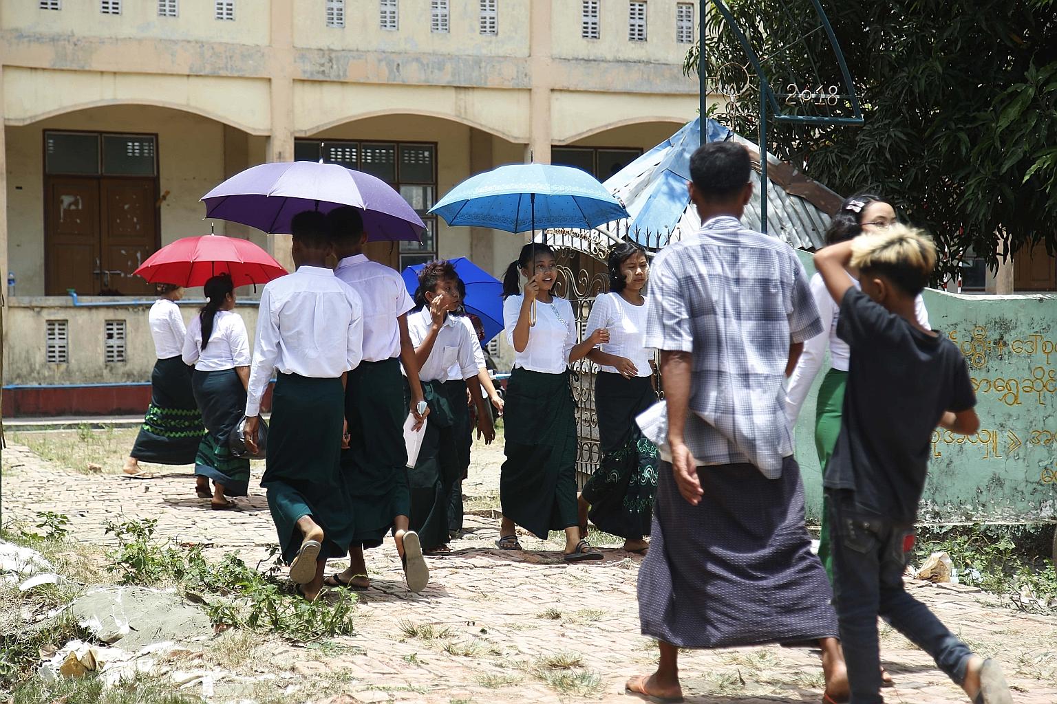 Pupils at Min Gan primary school in Sittwe, Rakhine state, in western Myanmar, last Monday. June 1 is the start of the country's school term and the junta is pressing ahead with opening the school year on schedule amid the turmoil since the Feb 1 cou