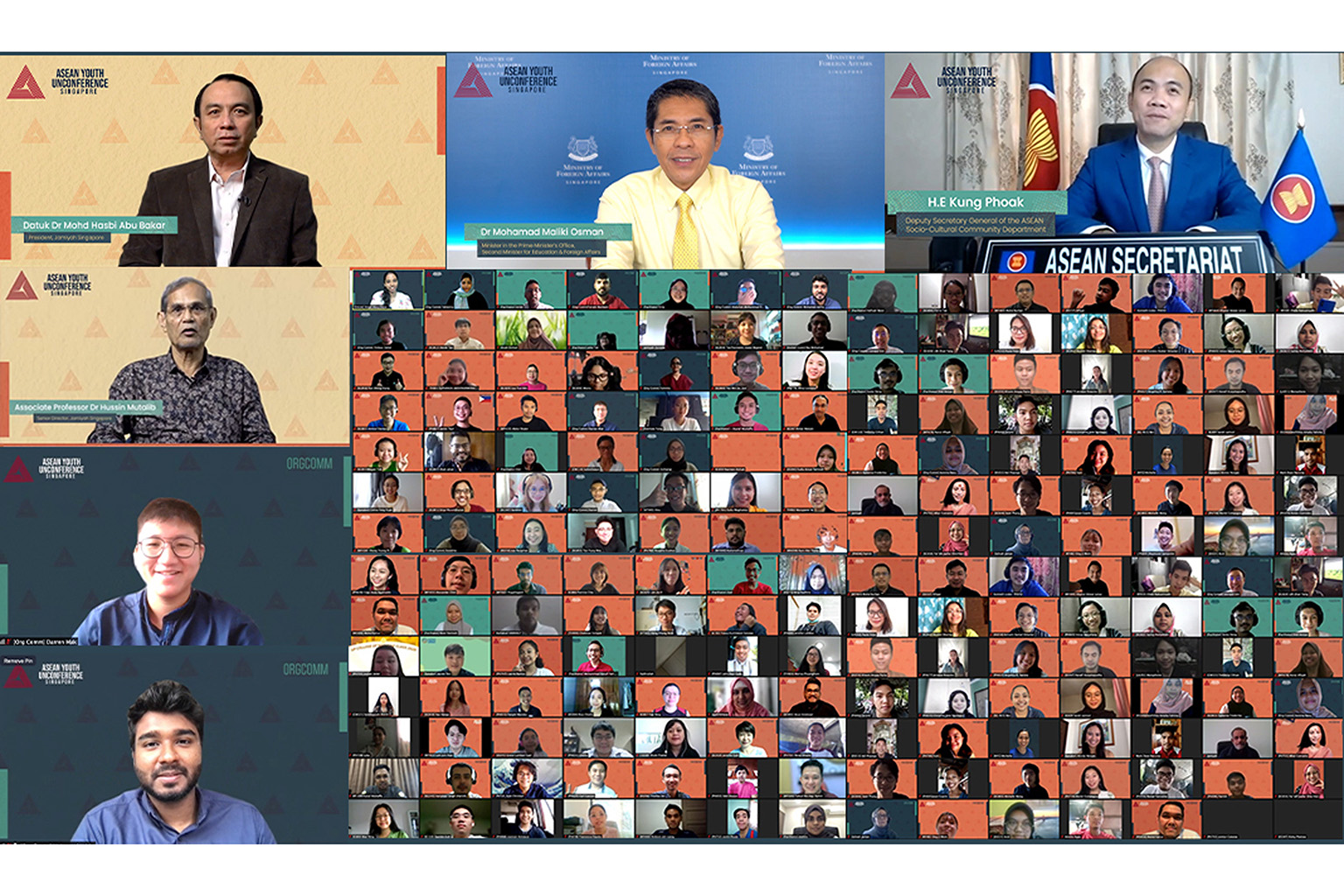 More than 220 youth took part in the Asean Youth unConference which featured (anti-clockwise from top right) deputy secretary-general of the Asean Socio-Cultural Community Department Kung Phoak; Minister in the Prime Minister's Office Maliki Osman; J