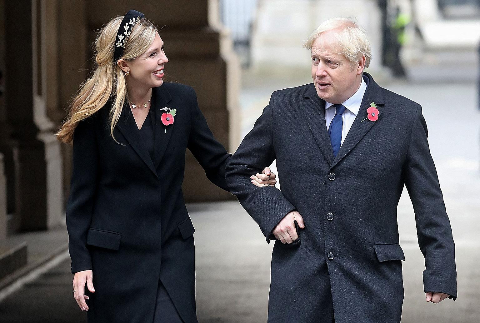 British Prime Minister Boris Johnson and Ms Carrie Symonds, seen here in a photo taken last November, wed on Saturday in a small ceremony at Westminster Cathedral. The couple have a one-year-old son.
