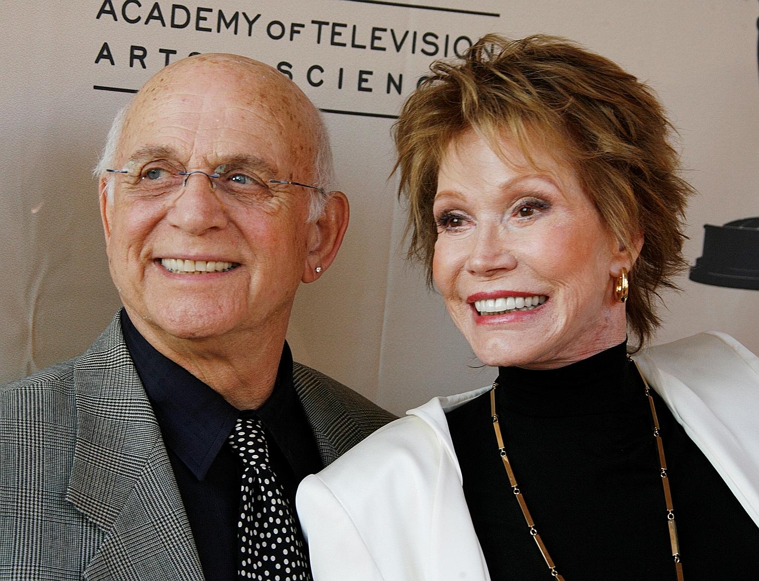 Gavin MacLeod and Mary Tyler Moore in a 2008 picture. He played a wise-cracking news writer on the classic 1970s sitcom named after her.