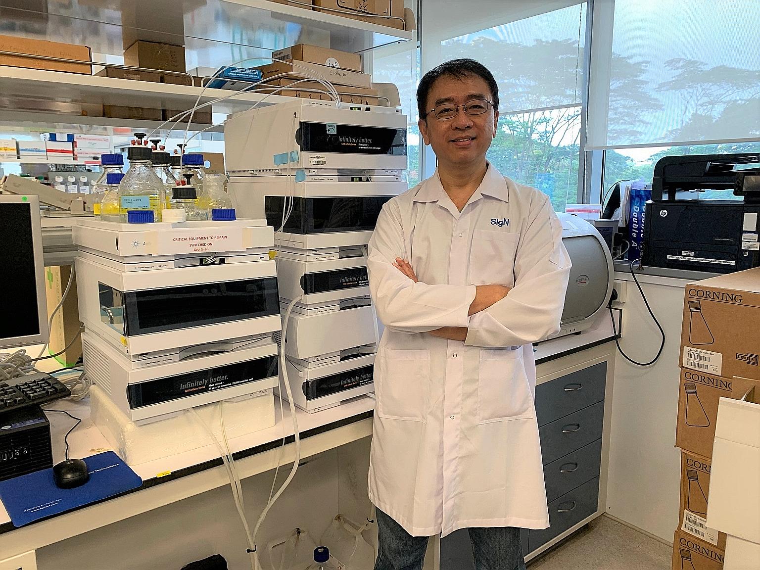 A*Star's Dr Wang Cheng-I, one of the authors of the study, says the fact that two types of antibodies - one that inhibits syncytia, a cell fusion linked to lung tissue damage in severe Covid-19 cases, and one that enhances it - can be found in both i