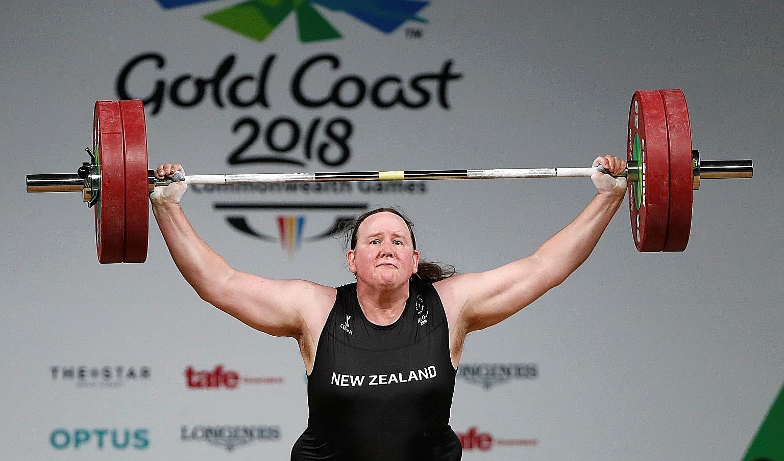 Laurel Hubbard competing at the 2018 Commonwealth Games. She is set to become the first transgender athlete to participate in the Olympics.