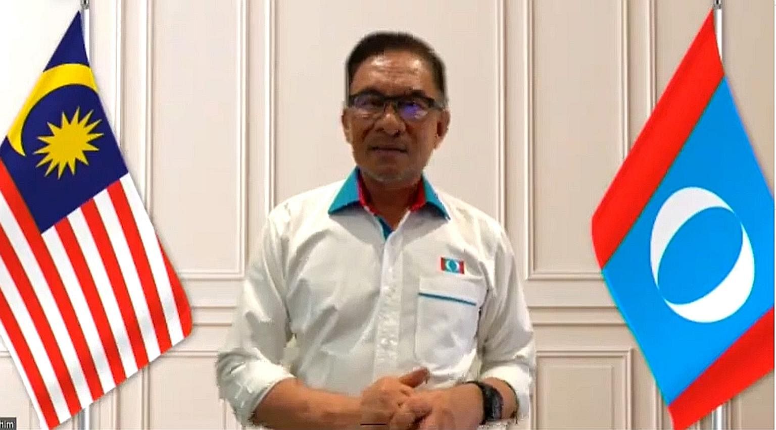 Mr Anwar Ibrahim criticising the government's handling of the Covid-19 crisis, in a special online address yesterday after the PKR virtual congress was last Friday blocked by the authorities.
