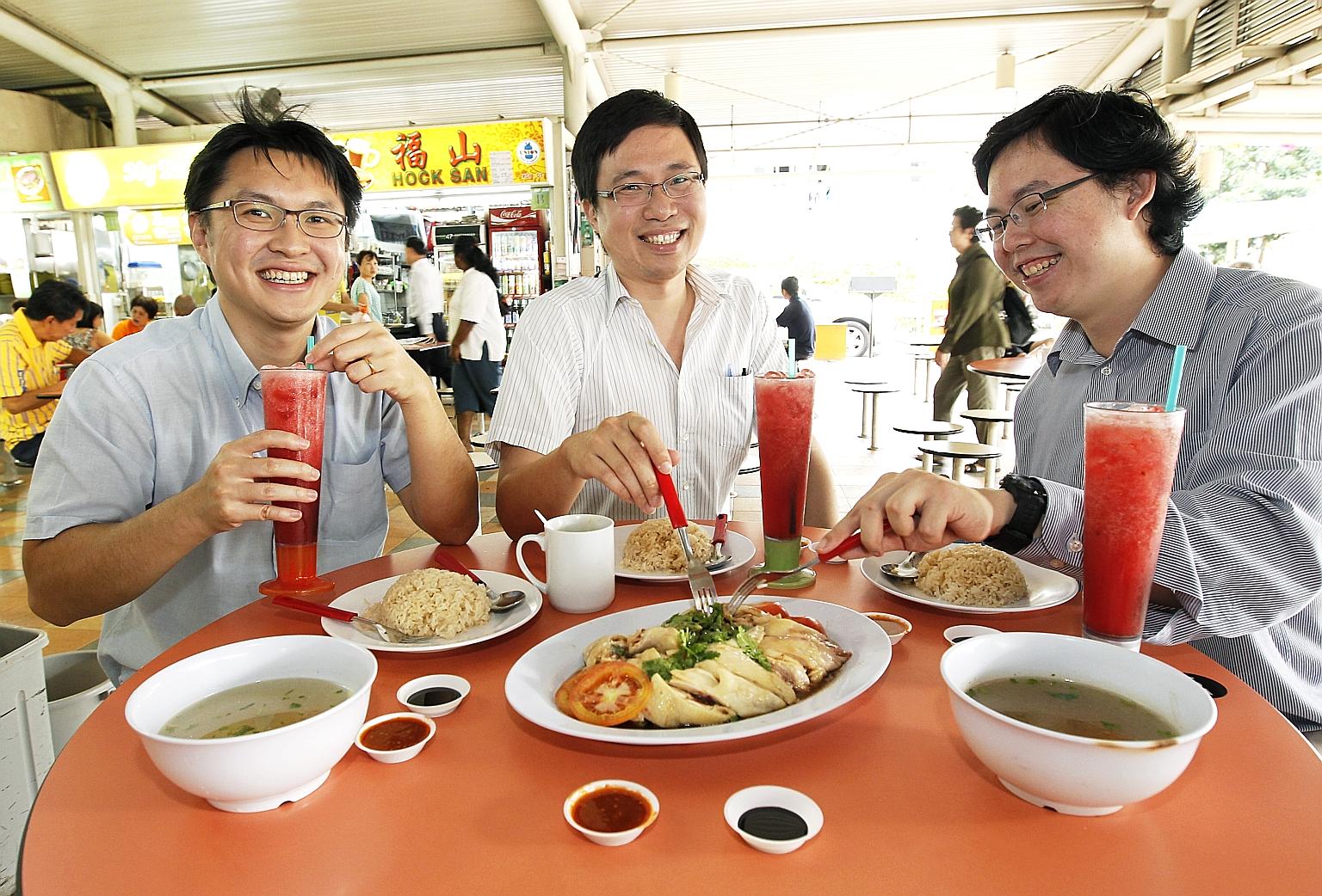 (From left) Food-loving entrepreneurs Tan Yung Yih, Dennis Goh and Wong Hoong An founded HungryGoWhere in 2006. It started off with food reviews, then grew into, among other things, a one-stop search engine that allowed users to find their ideal dini