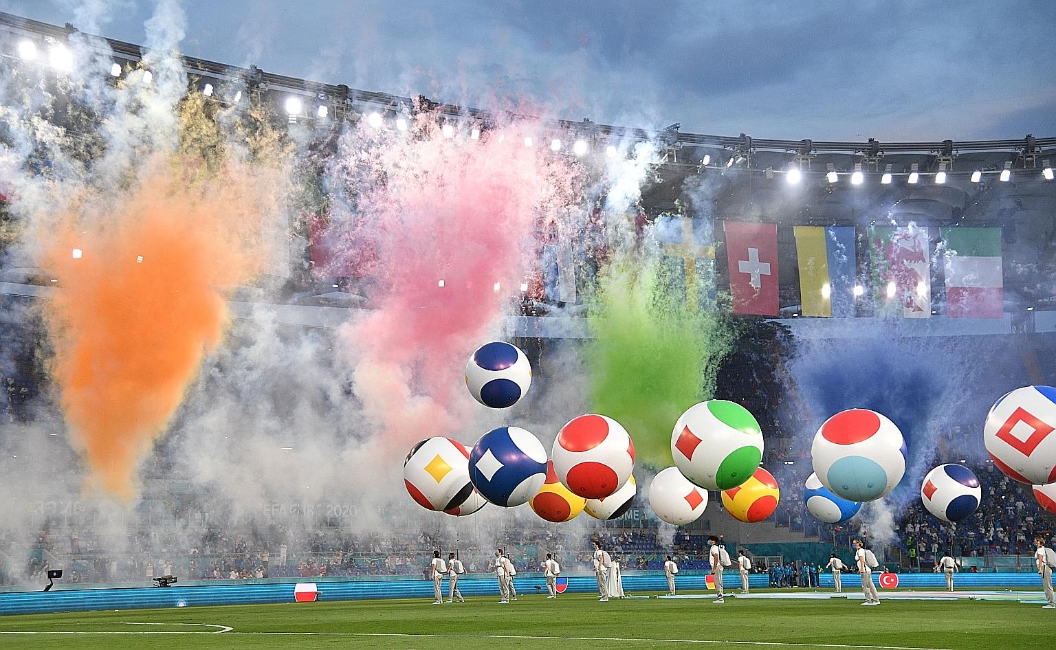 The opening ceremony of Euro 2020 included a sound and light show, a parade of huge inflatable balloons and performances from various artistes before Italy romped to a 3-0 win over Turkey in the event opener.