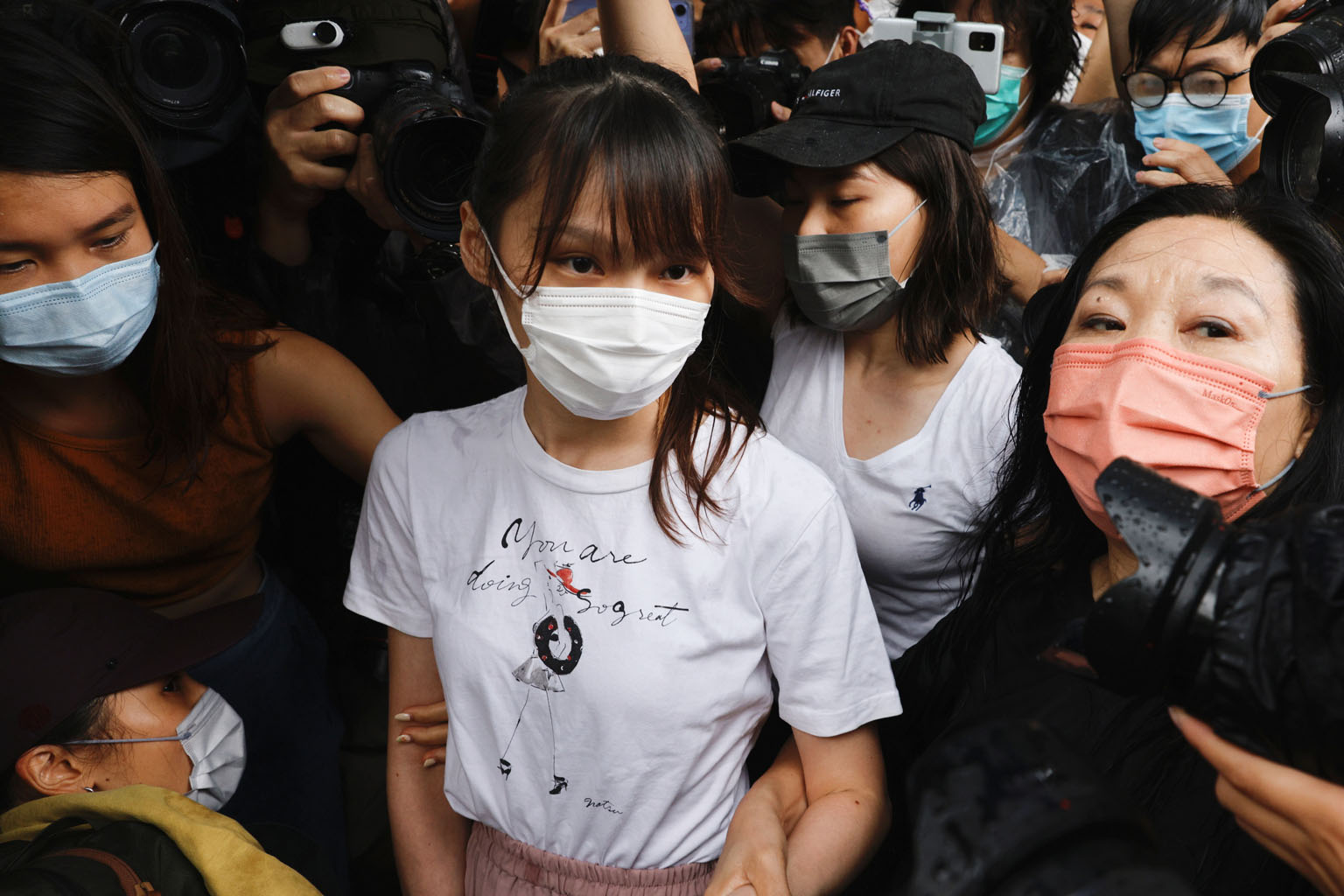 Hong Kong pro-democracy activist Agnes Chow after her release from the Tai Lam Correctional Institution yesterday. She spent nearly seven months in prison for her role in an unauthorised assembly during anti-government protests in the city in 2019. P