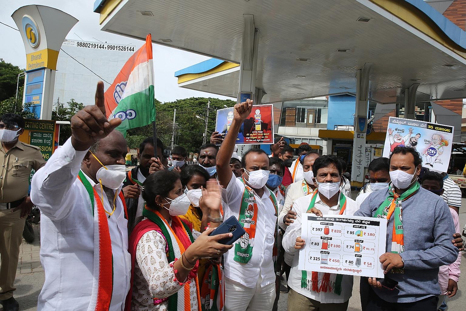 A protest against a hike in fuel prices in Bangalore, India, last Friday.
