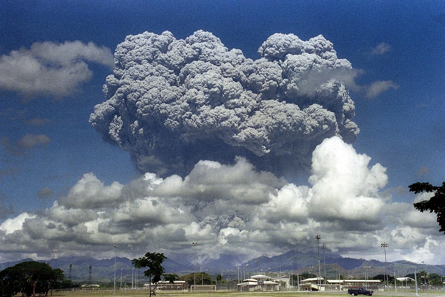 A massive cloud of steam and ash coming out of Mount Pinatubo in the Philippines on June 12, 1991. Its eruption on June 15 - the world's largest in the past 100 years - sent ash to Singapore on June 17. The ash hung in the air here for three weeks, w