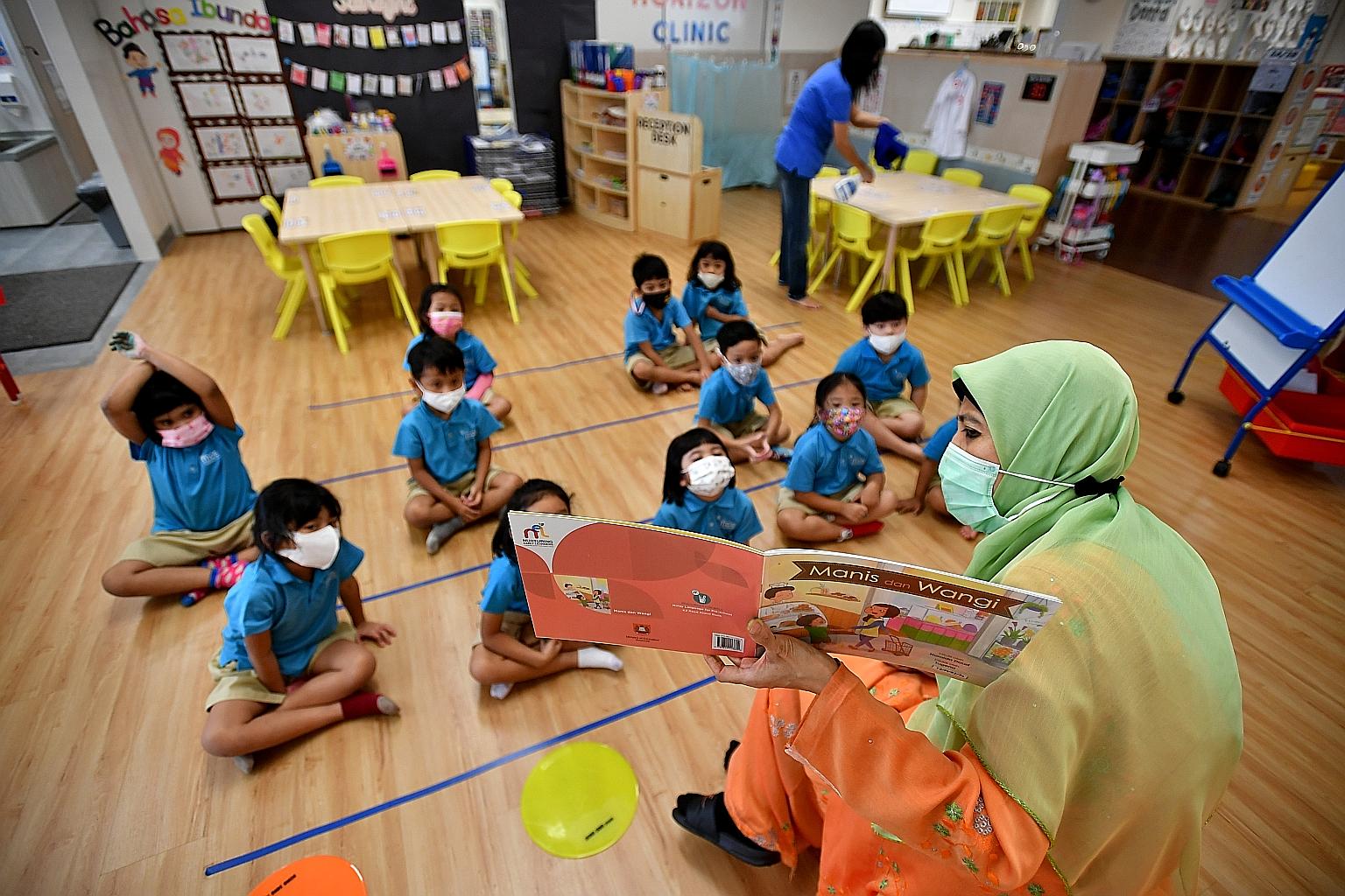 A class at MOE Kindergarten @ Horizon in January. All 36 kindergartens under the Ministry of Education offer all three mother tongues. The same will apply to 24 more kindergartens MOE plans to open by 2025. To expand mother tongue options, attracting
