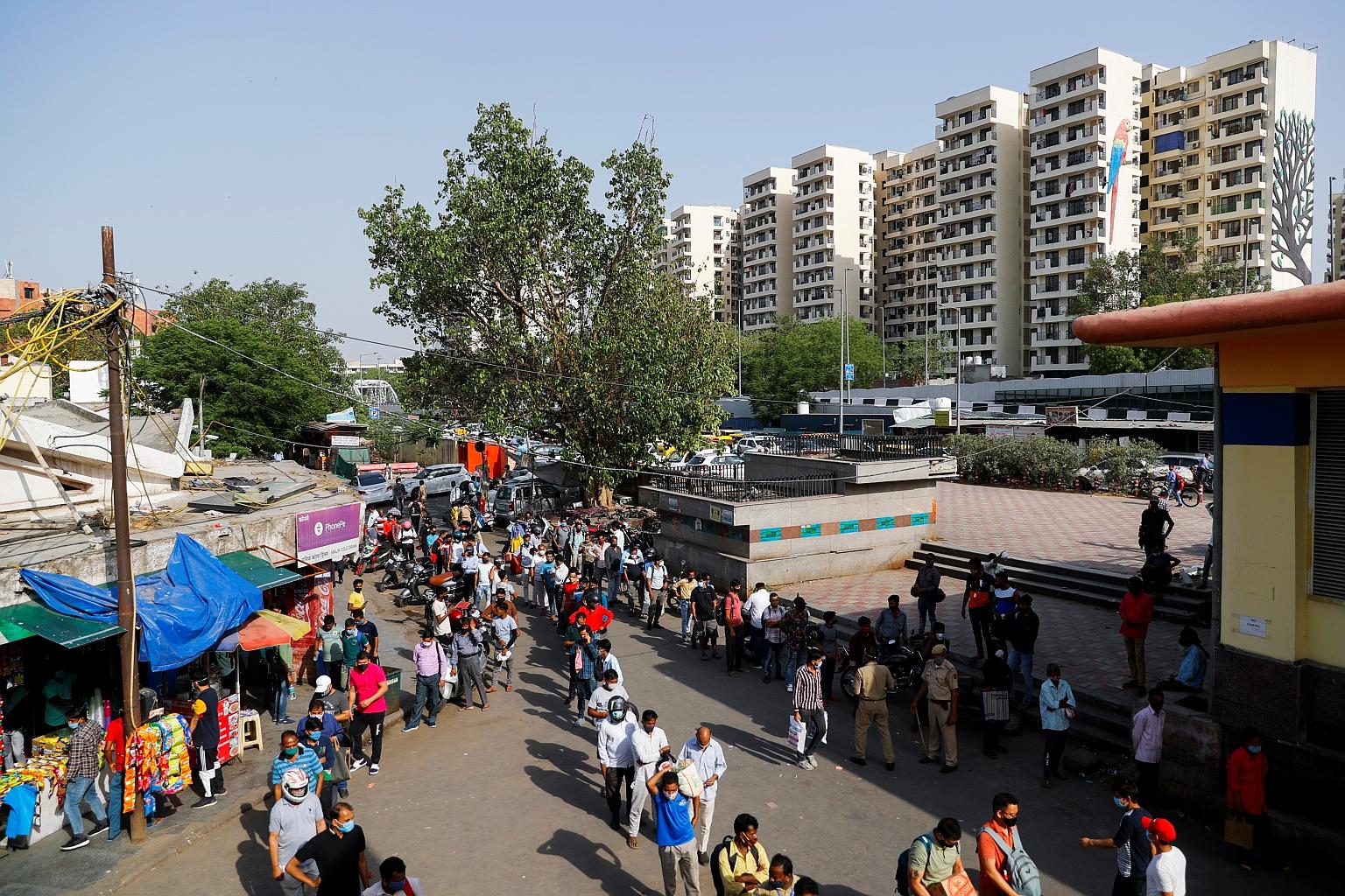 A queue for liquor after the Delhi government ordered a lockdown in the city in April. Buying booze online in India is not as easy as buying bread and eggs. Until the pandemic, excise rules in most states explicitly prohibited home delivery.