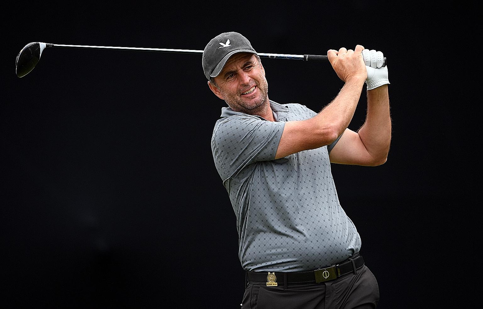 Richard Bland at the seventh tee in the US Open second round at Torrey Pines on Friday. He and American Russell Henley enter the weekend as surprise joint leaders on five under. PHOTO: REUTERS