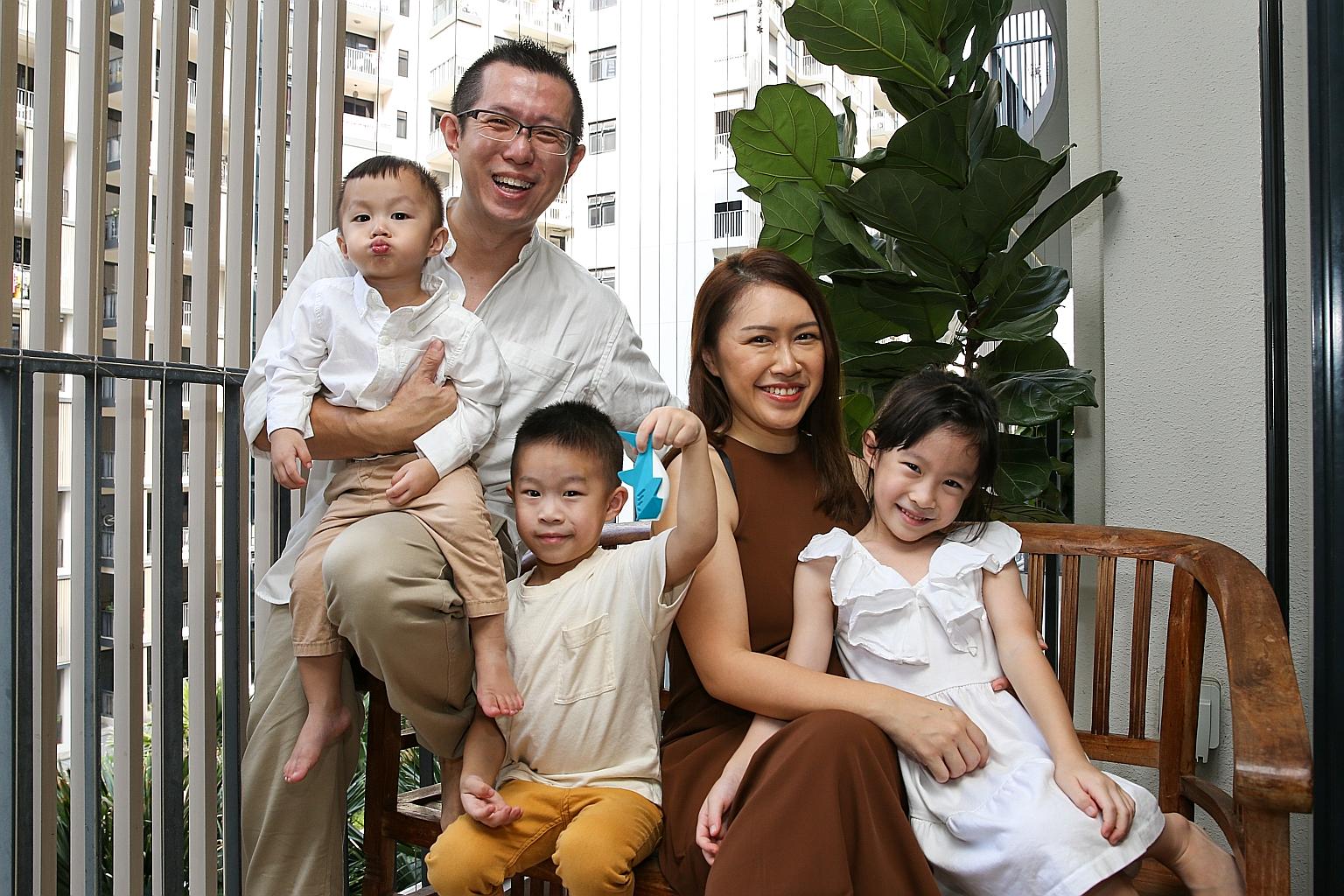 Mr Keith Tan quit his job as a teacher to give his kids - Bryan, two, Aaron, five, and Rebecca, seven - the best of his time. He and his wife, Ms Florence Tay, now manage a maternity-and nursing-wear company together.