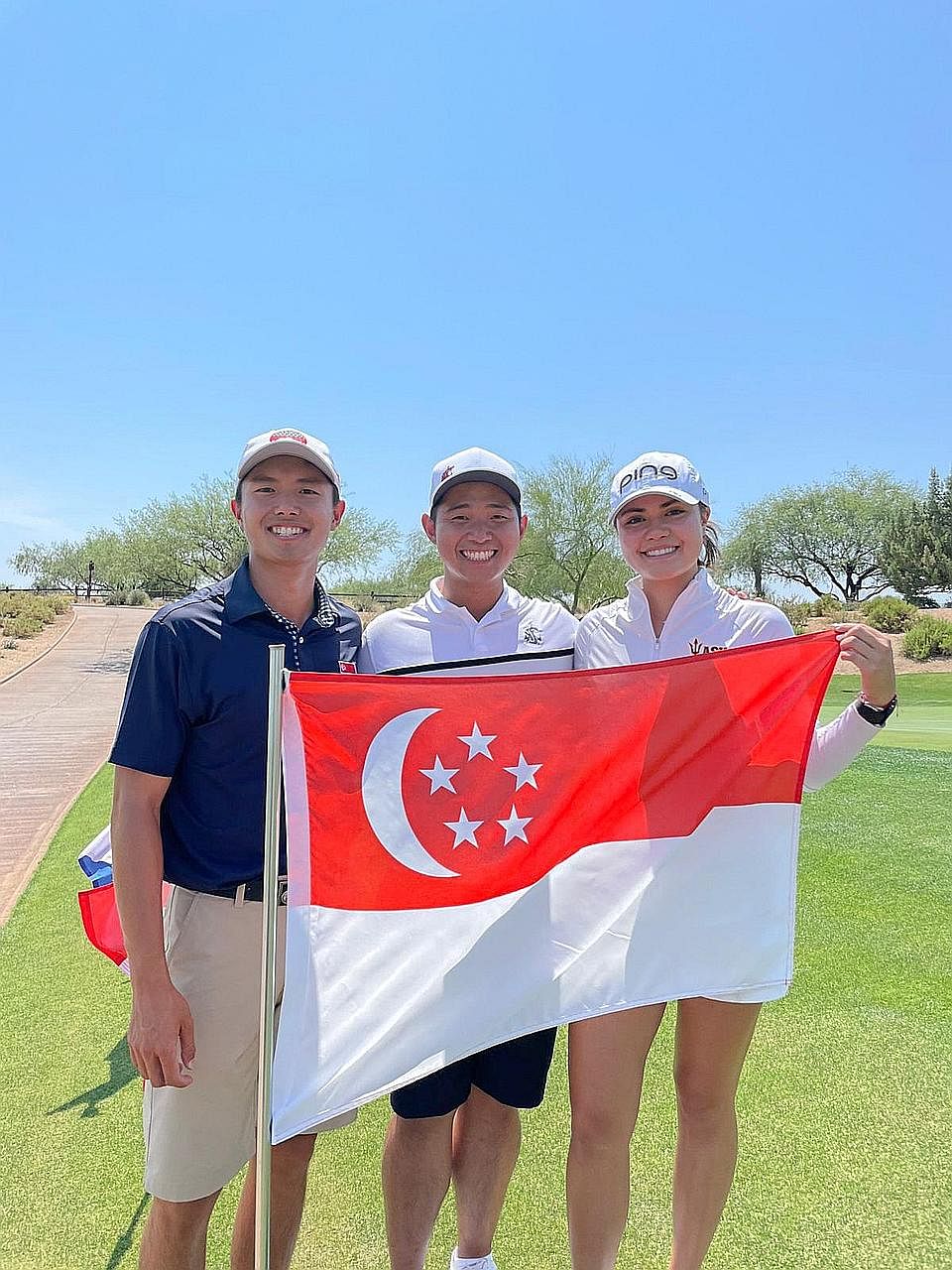 From left: James Leow, Nicklaus Chiam and Ashley Menne at the Southwestern Amateur tournament.