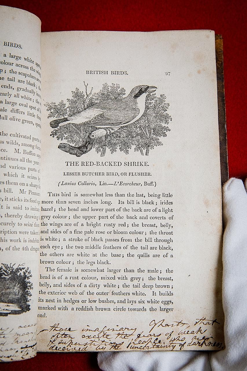 A photo of Thomas Bewick's A History Of British Birds, part of a library of rare manuscripts set for auction at Sotheby's.
