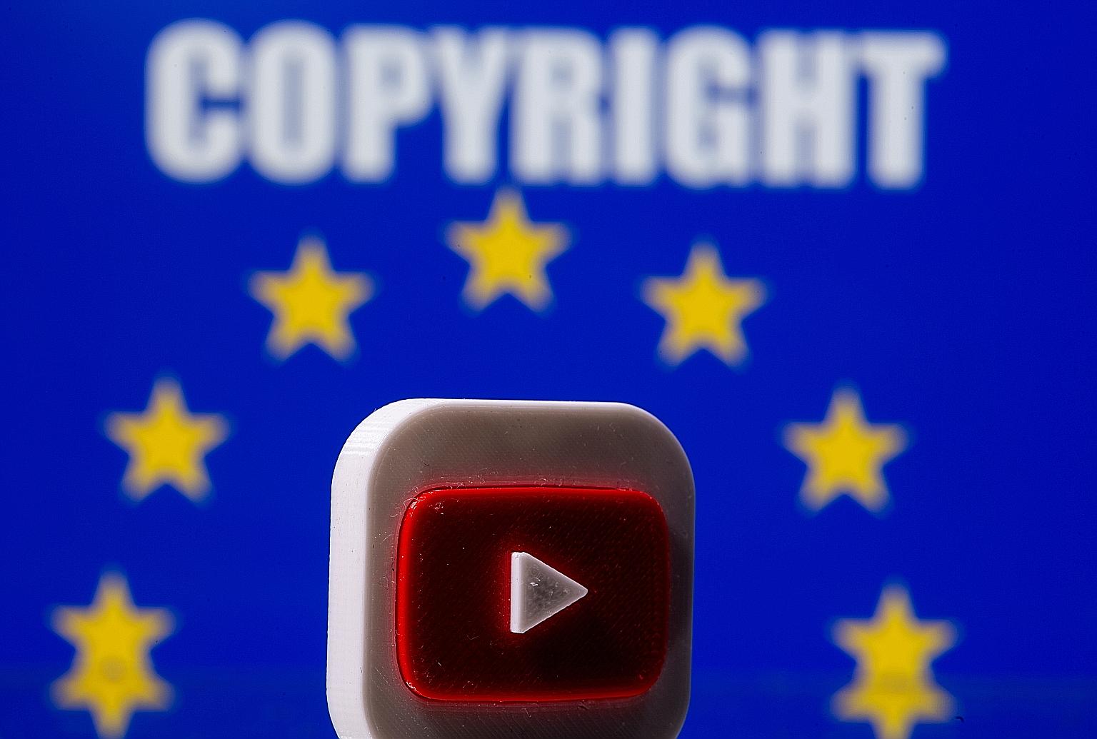 An illustration of a 3D printed YouTube logo in front of an EU flag. The top EU court has ruled in favour of YouTube in its copyright case.